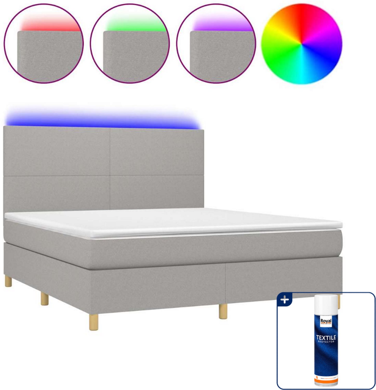 vidaXL Boxspring met matras en LED - Queensize - 160 x 200 cm - lichtgrijs - Inclusief textielbeschermer 500 ml