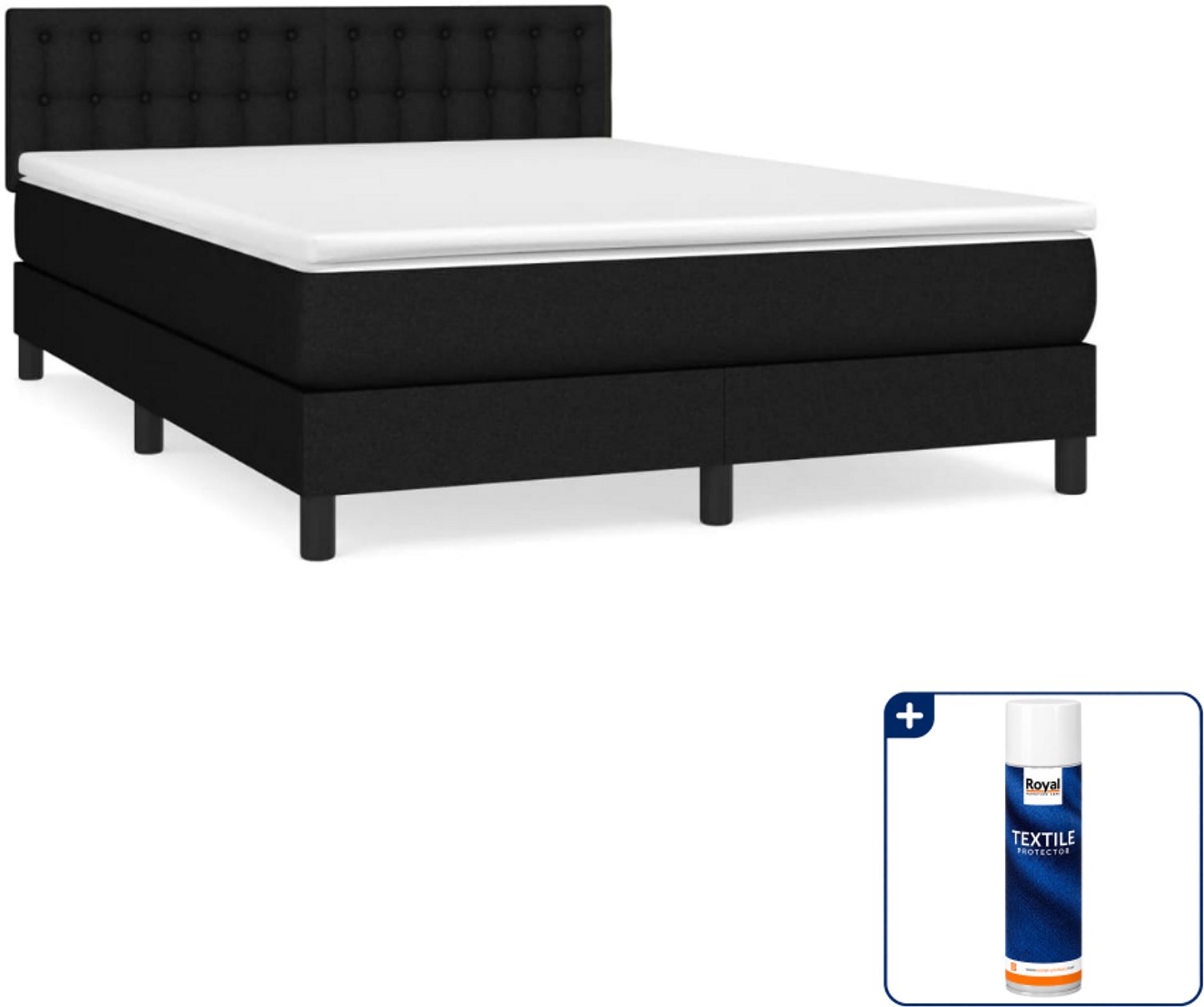 vidaXL boxspring met matras - Small double - 140 x 200 cm - zwart - Inclusief textielbeschermer 500 ml