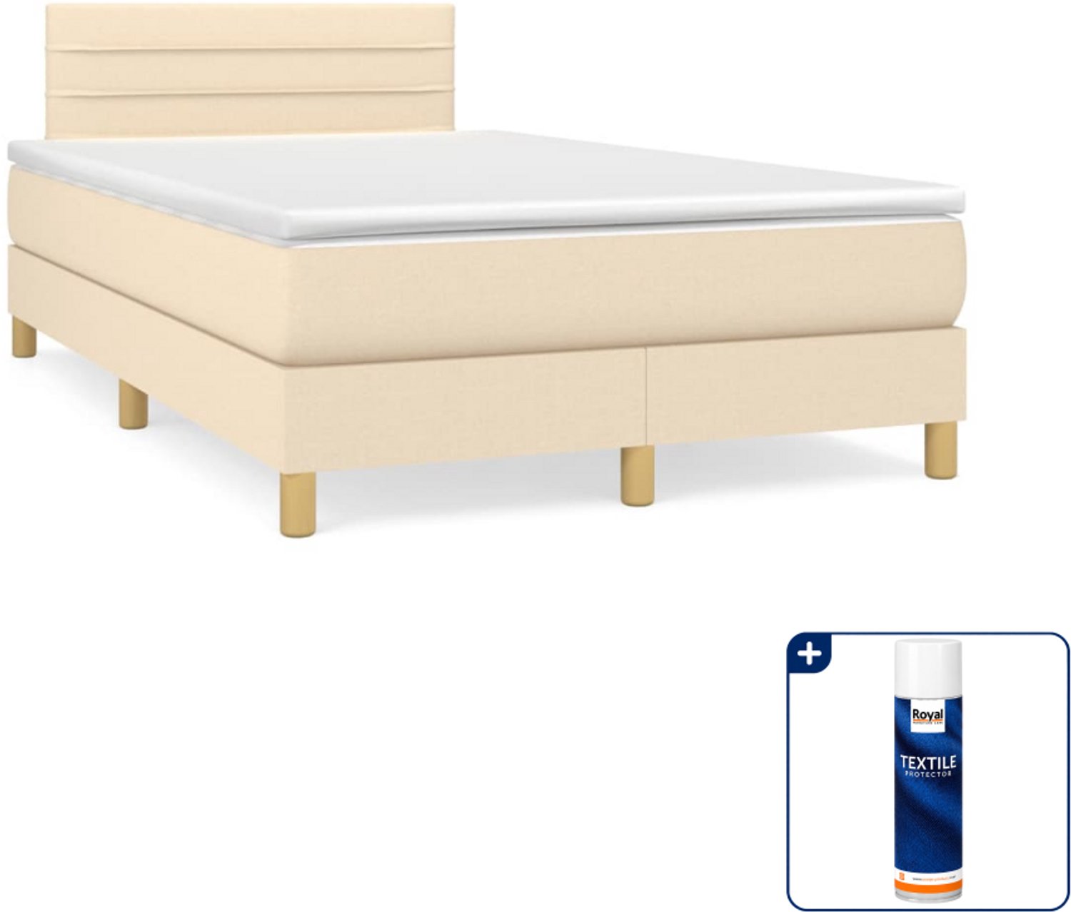 vidaXL boxspring met matras - 120 x 200 cm - stof - crèmekleurig - Inclusief textielbeschermer 500 ml