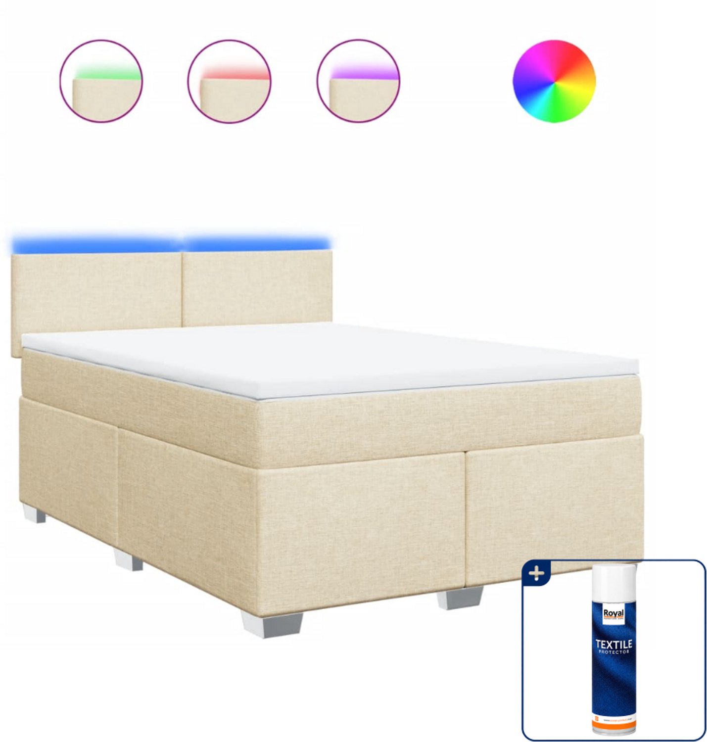 vidaXL boxspring met matras 140 x 190 cm - stof - crèmekleurig - Inclusief textielbeschermer 500 ml