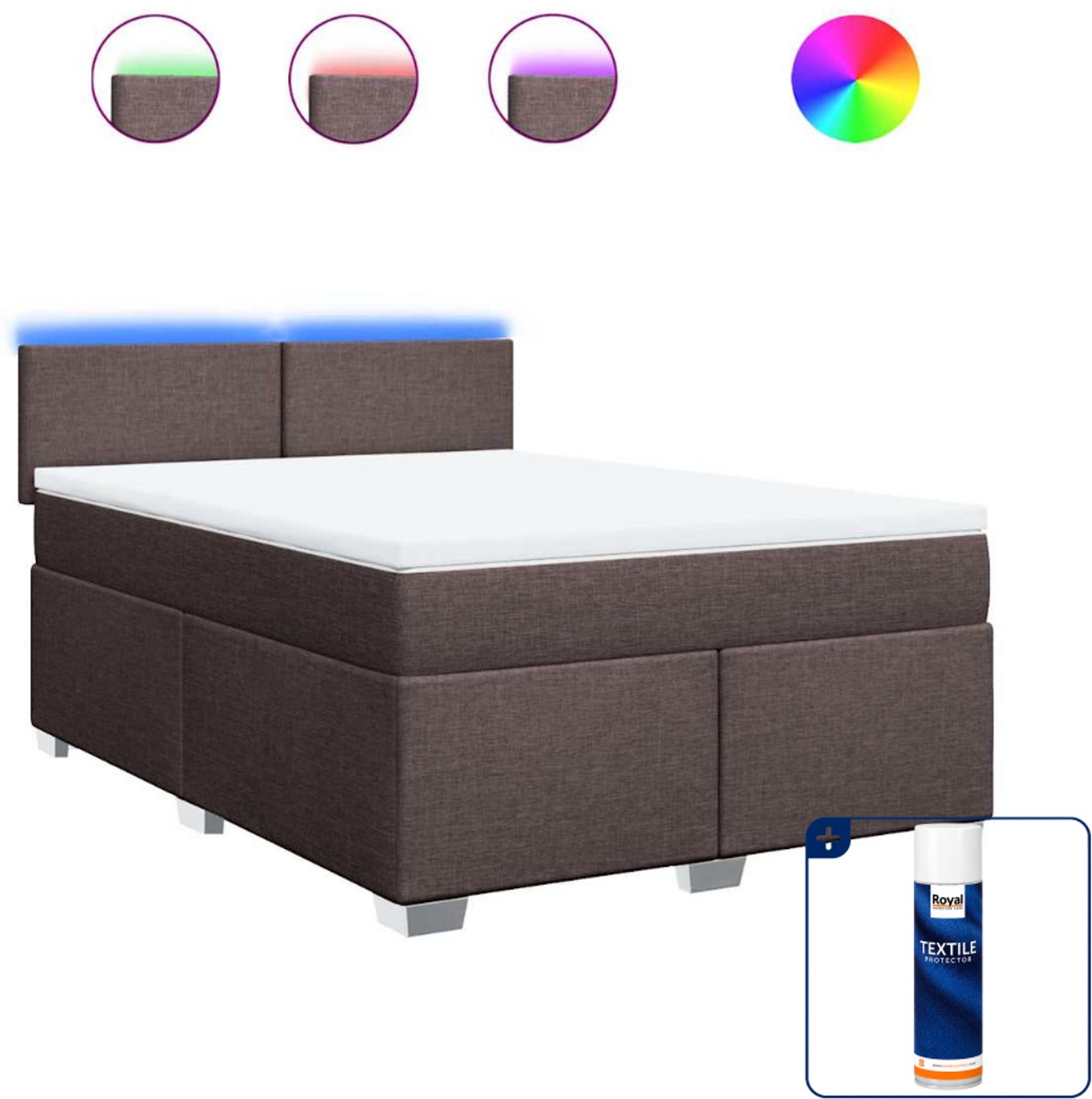 vidaXL boxspring met matras - 140 x 190 cm - stof - donkerbruin - Inclusief textielbeschermer 500 ml
