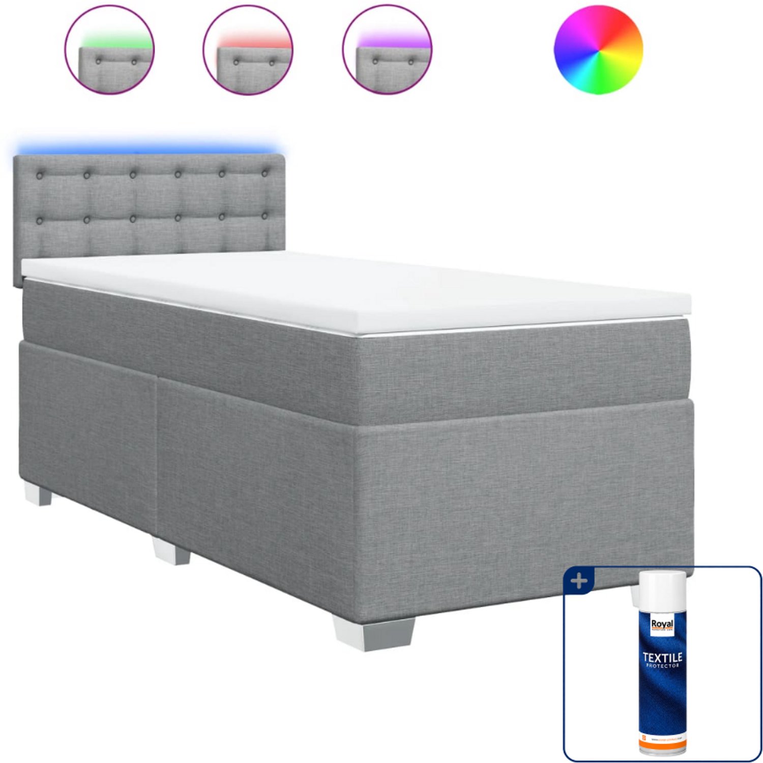 vidaXL boxspring met matras - 90 x 200 cm - lichtgrijs - Inclusief textielbeschermer 500 ml