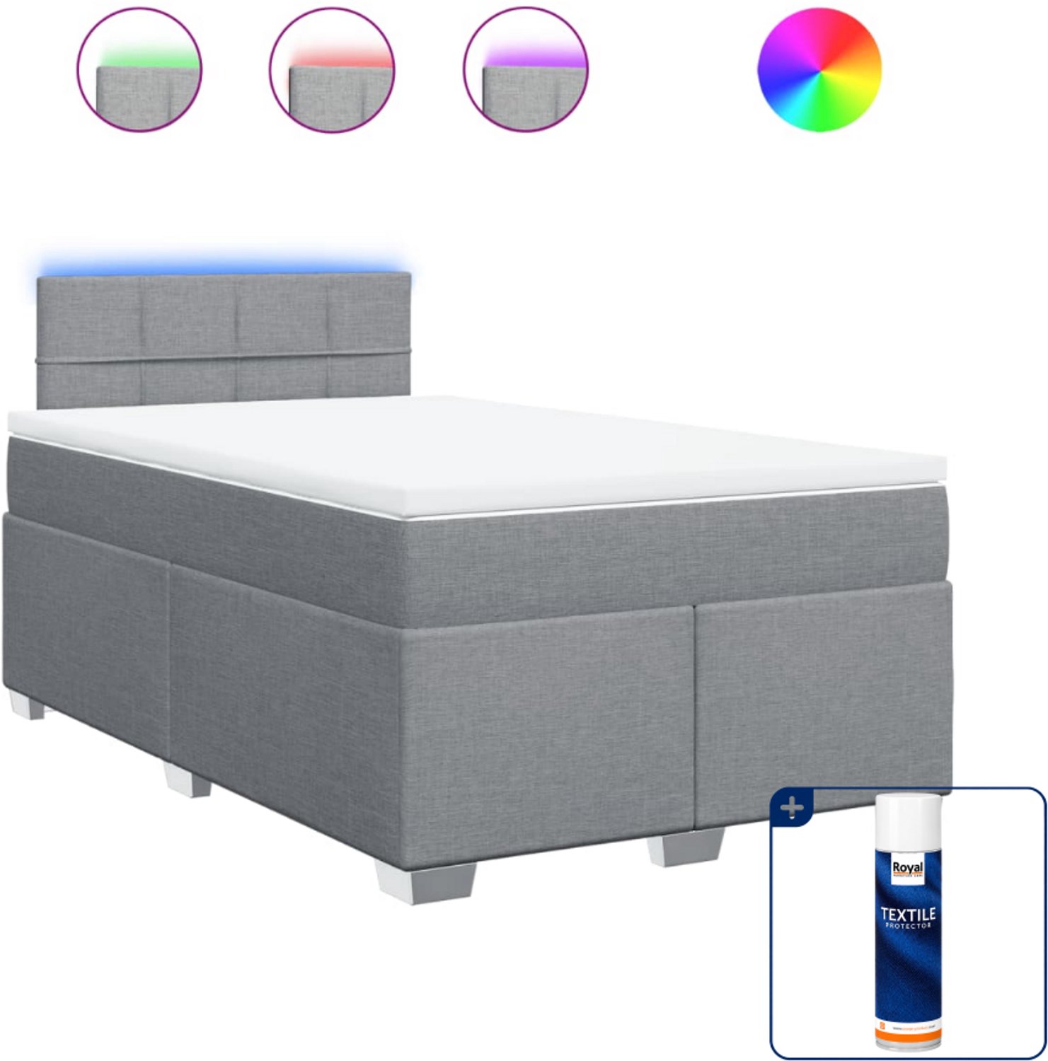 vidaXL boxspring met matras - 120 x 200 cm - stof - lichtgrijs - Inclusief textielbeschermer 500 ml