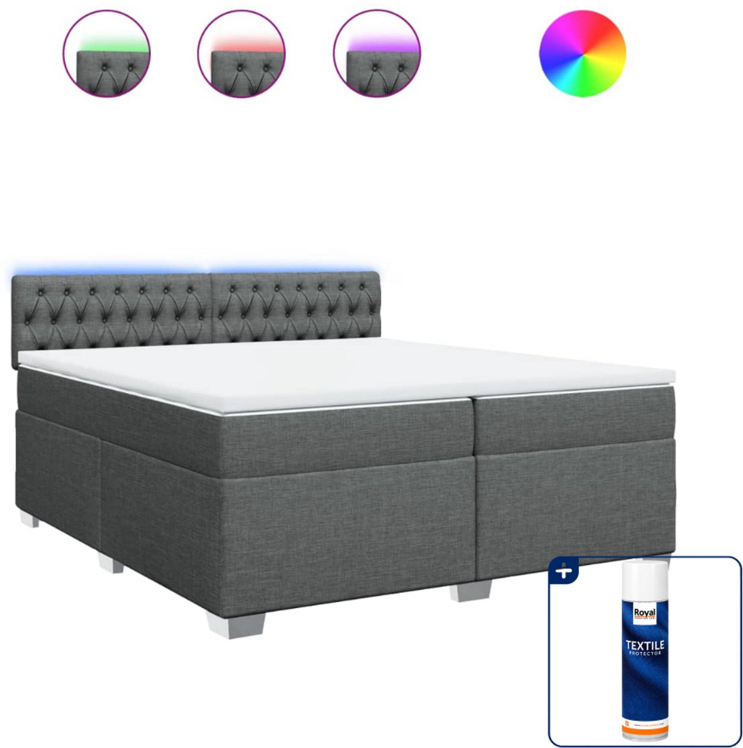 vidaXL boxspring Super kingsize - 200 x 200 cm - donkergrijs - Inclusief textielbeschermer 500 ml
