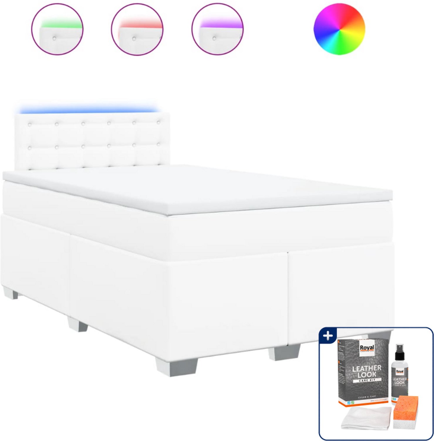 vidaXL boxspring met matras - 120 x 190 cm - kunstleer - wit - Inclusief onderhoudsset voor kunstleer 150 ml