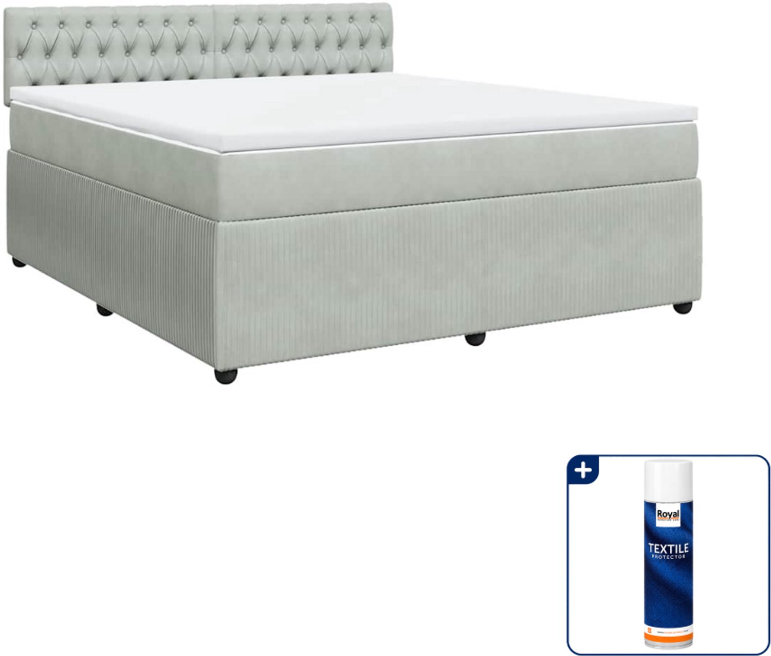 vidaXL Kingsize boxspring met matras 180 x 200 cm - lichtgrijs - Inclusief textielbeschermer 500 ml