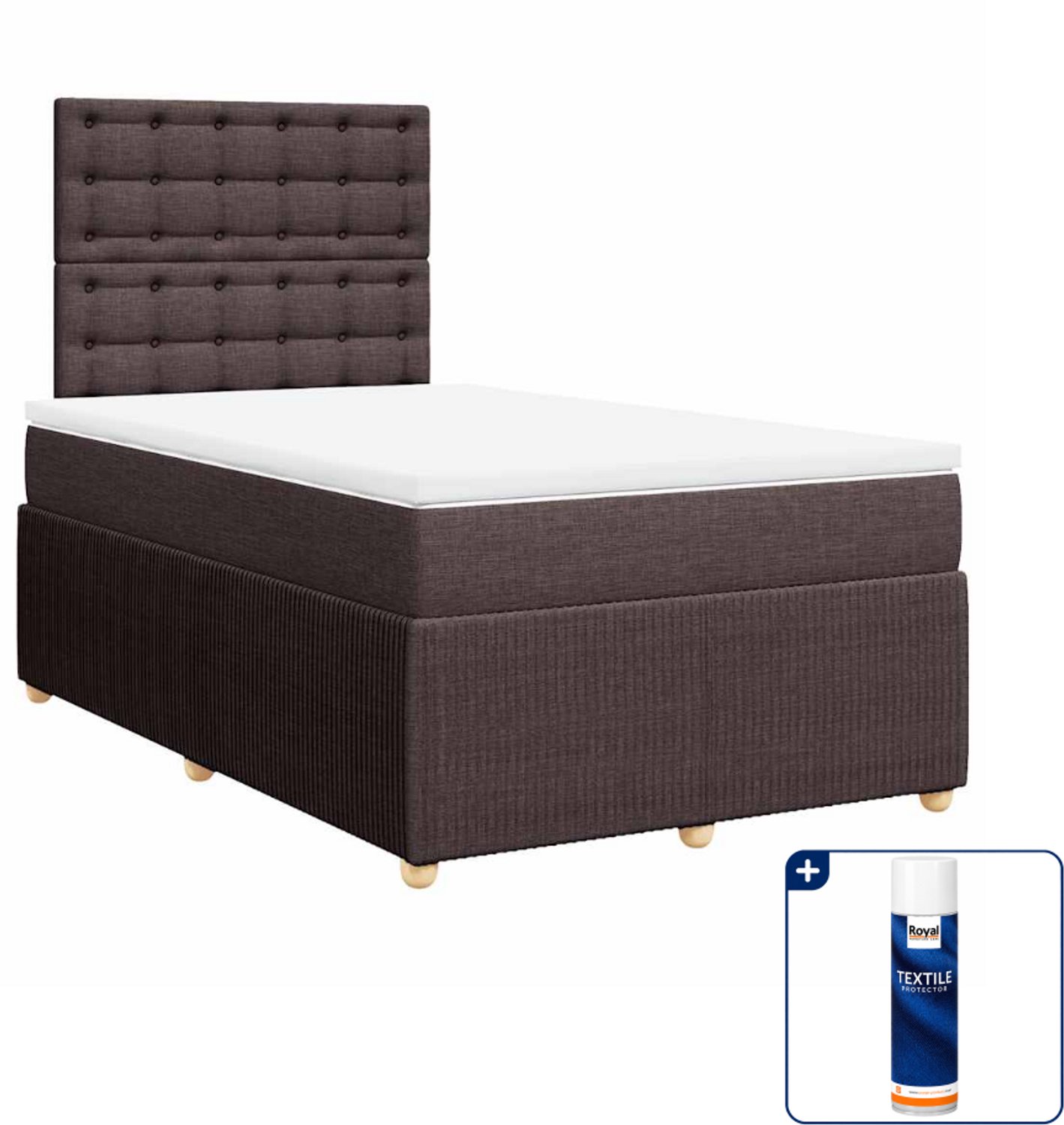 vidaXL boxspring met matras - 120 x 200 cm - donkerbruin - Inclusief textielbeschermer 500 ml