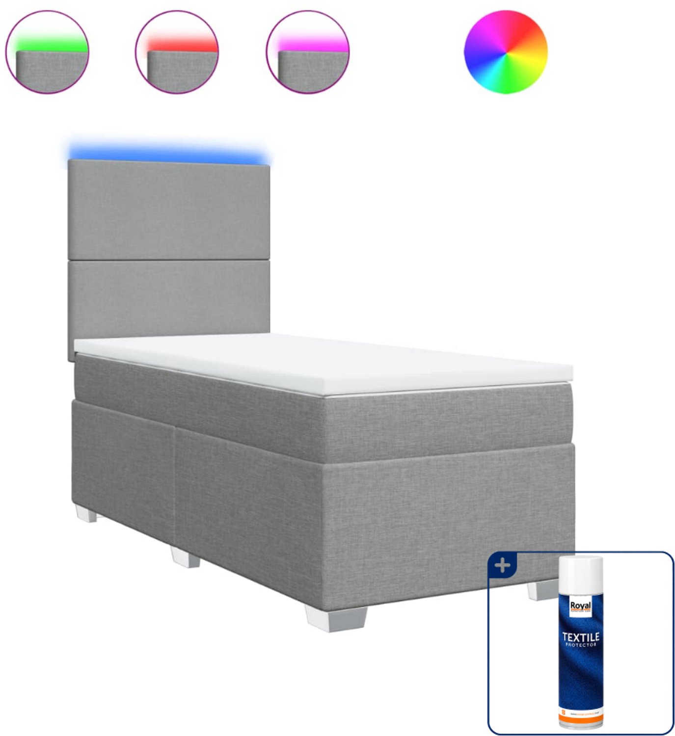 vidaXL boxspring met matras - 100 x 200 cm - stof - lichtgrijs - Inclusief textielbeschermer 500 ml