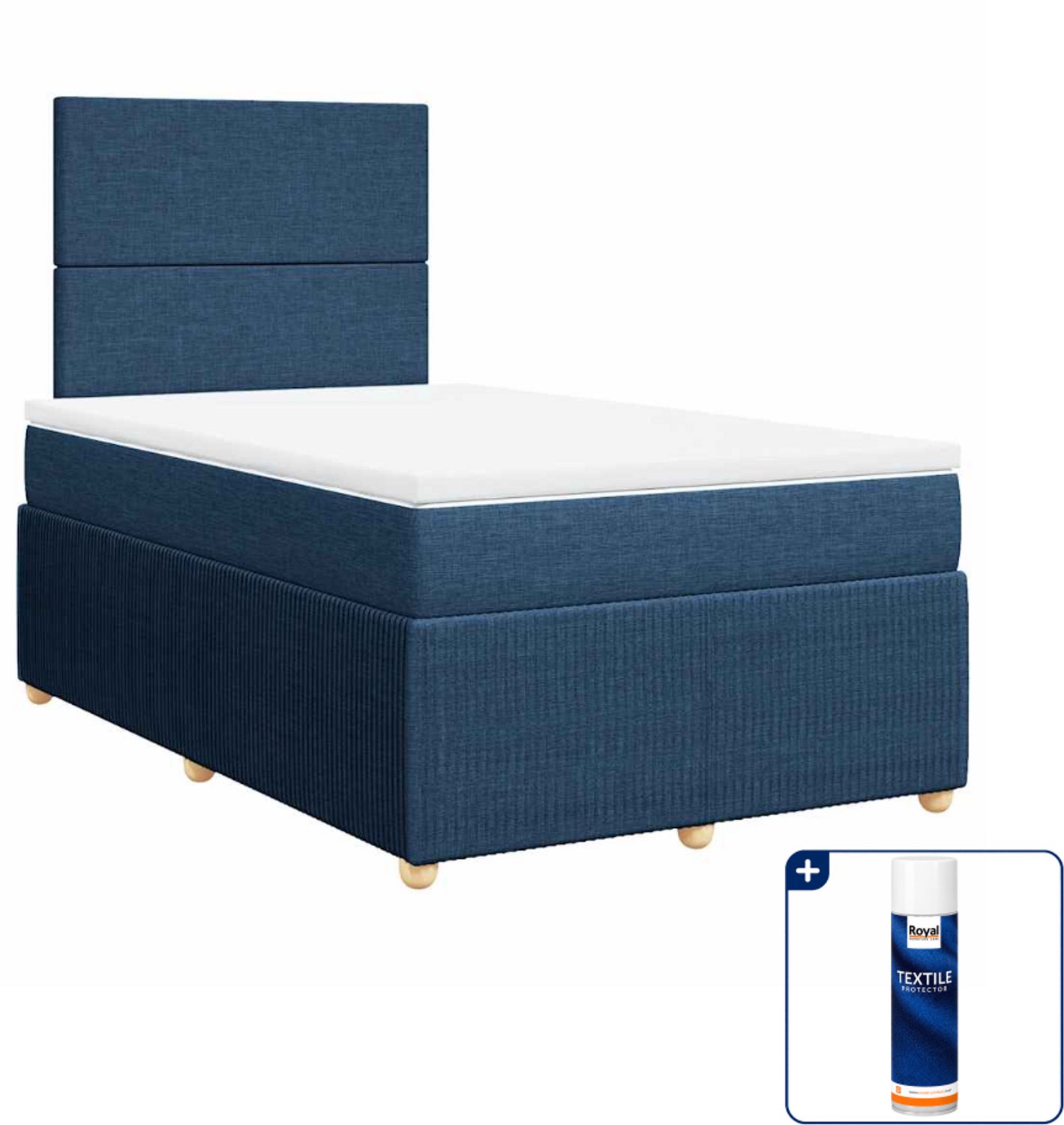 vidaXL boxspring met matras 120 x 190 cm - blauw - Inclusief textielbeschermer 500 ml