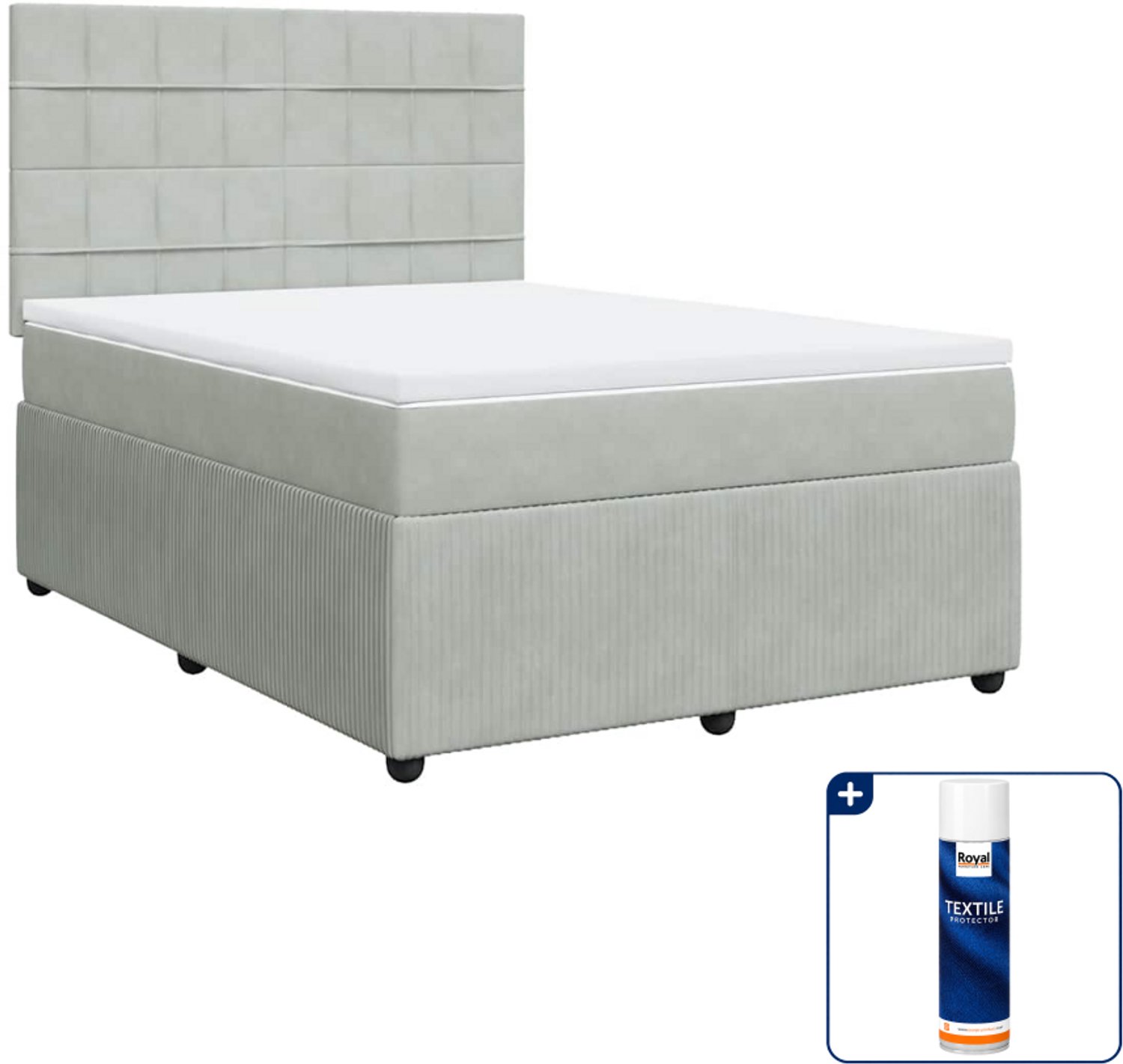 vidaXL Boxspring - 140 x 190 cm - fluweel - lichtgrijs - Inclusief textielbeschermer 500 ml