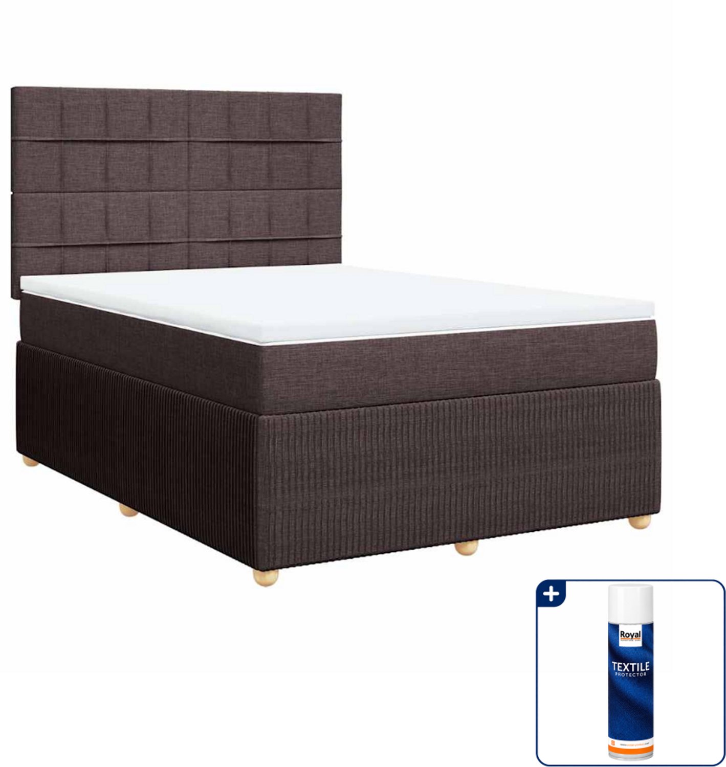 vidaXL Boxspring - 140 x 190 cm - stof - donkerbruin - Inclusief textielbeschermer 500 ml