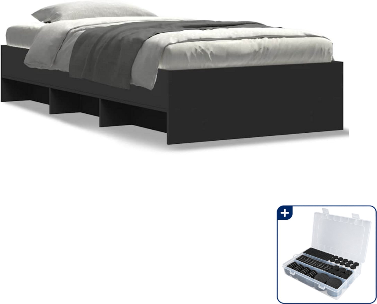 vidaXL bedframe - 75 x 190 cm - bewerkt hout - zwart - Inclusief antikrasvilt 177-delig Wit