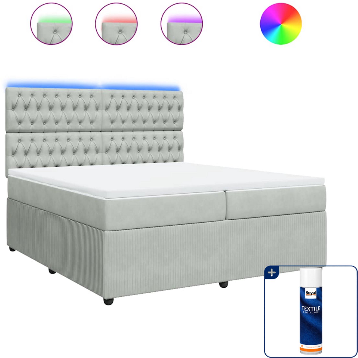 vidaXL boxspring - Super kingsize - 200 x 200 cm - lichtgrijs - Inclusief textielbeschermer 500 ml