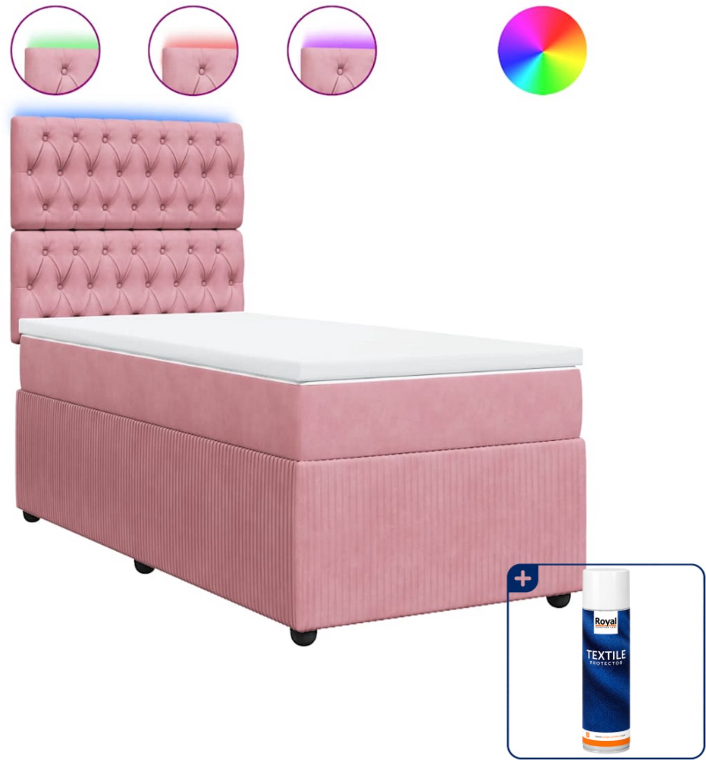 vidaXL boxspring met matras - 80 x 200 cm - fluweel - roze - Inclusief textielbeschermer 500 ml