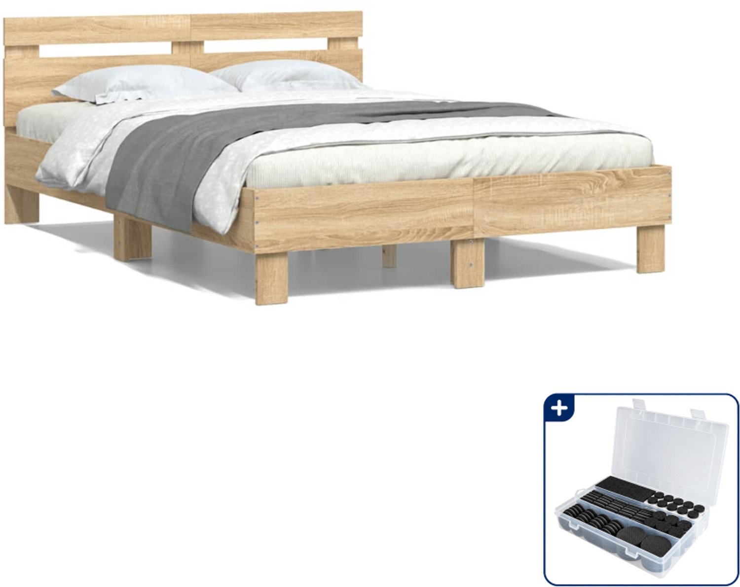 vidaXL bedframe 120 x 190 cm - bewerkt hout - sonoma eiken - Inclusief antikrasvilt 177-delig Groen