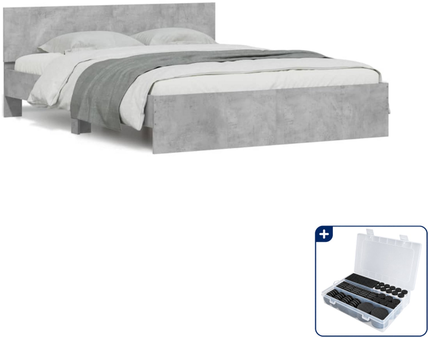 vidaXL bedframe met hoofdeinde - 150 x 200 cm - betongrijs - Inclusief antikrasvilt 177-delig