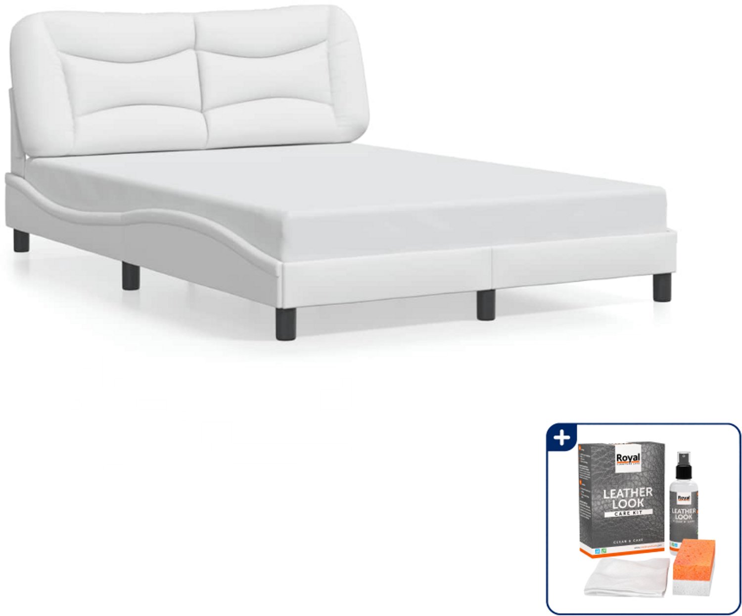 vidaXL bedframe Hvar - 120 x 200 cm - kunstleer - wit - Inclusief onderhoudsset voor kunstleer 150 ml Bruin