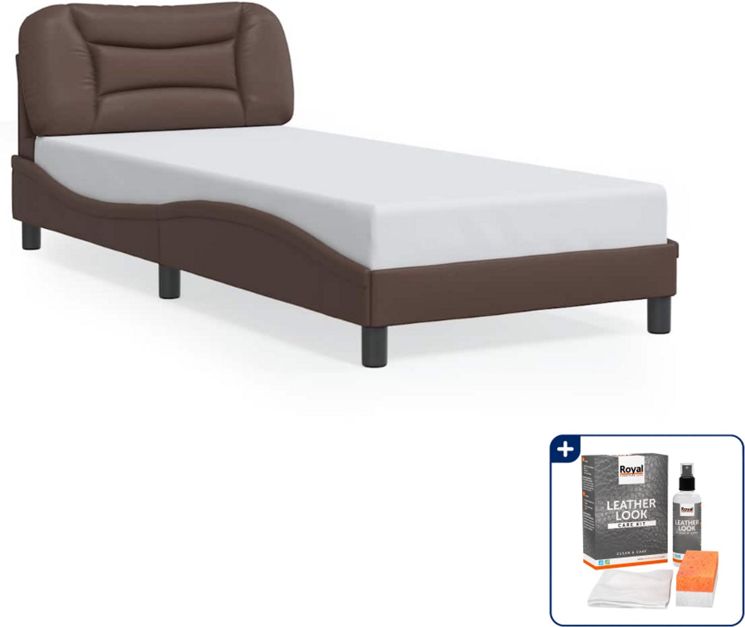 vidaXL bedframe Hvar - 90 x 200 cm - kunstleer - bruin - Inclusief onderhoudsset voor kunstleer 150 ml Groen