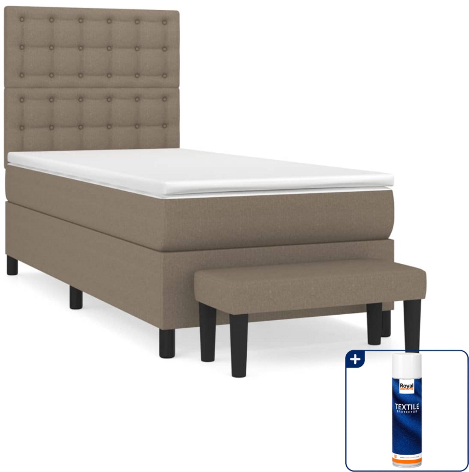 vidaXL boxspring met matras en bankje - 90 x 190 cm - taupe - Inclusief textielbeschermer 500 ml