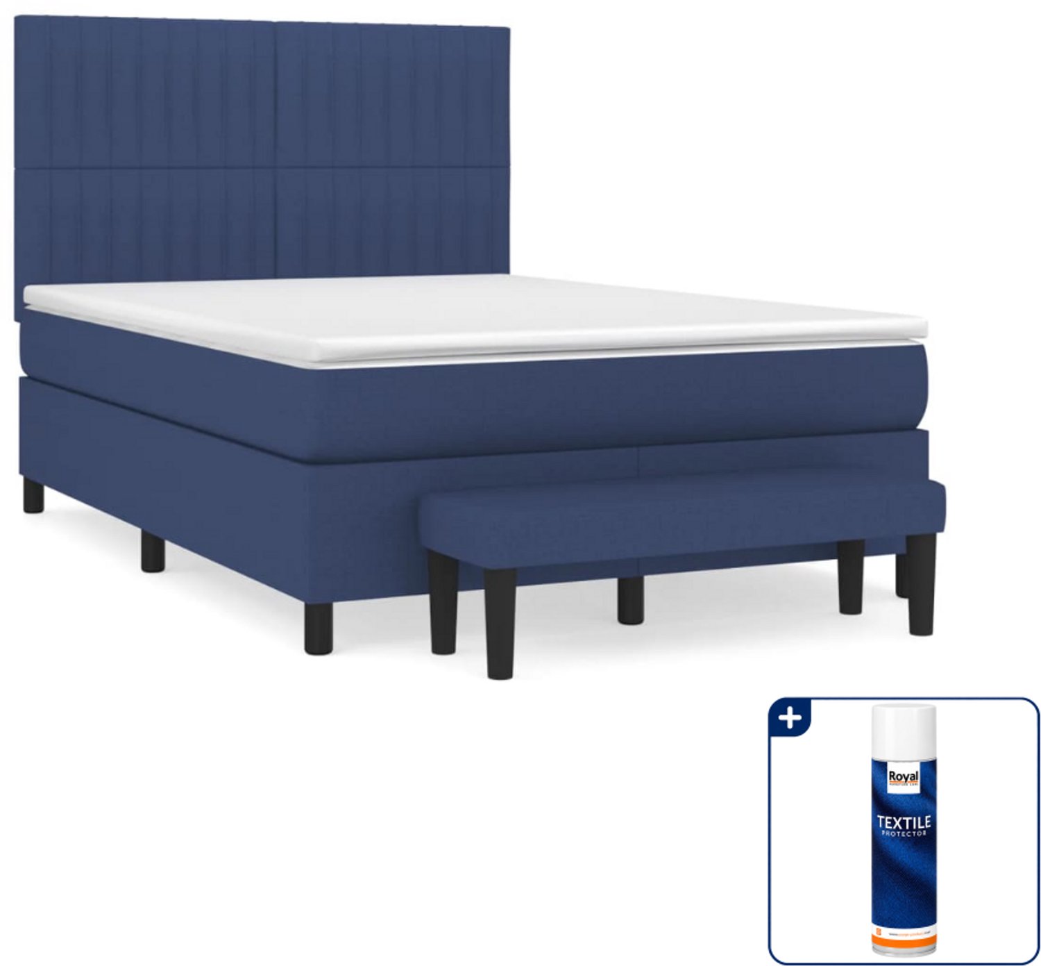 vidaXL boxspring met matras en bank - 140 x 190 cm - blauw - Inclusief textielbeschermer 500 ml