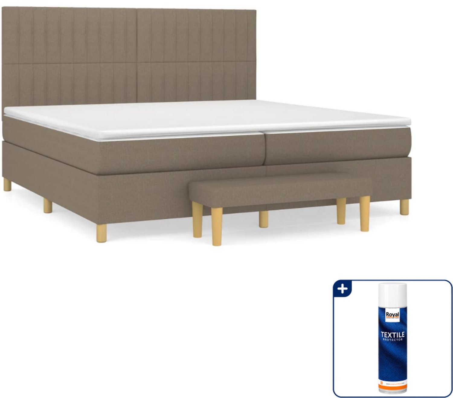 vidaXL boxspring met matras - super kingsize - 200 x 200 cm - taupe - Inclusief textielbeschermer 500 ml