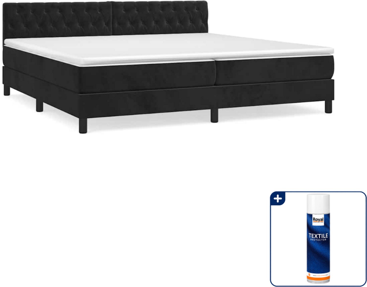vidaXL boxspring met matras 200 x 200 cm - fluweel - zwart - Inclusief textielbeschermer 500 ml