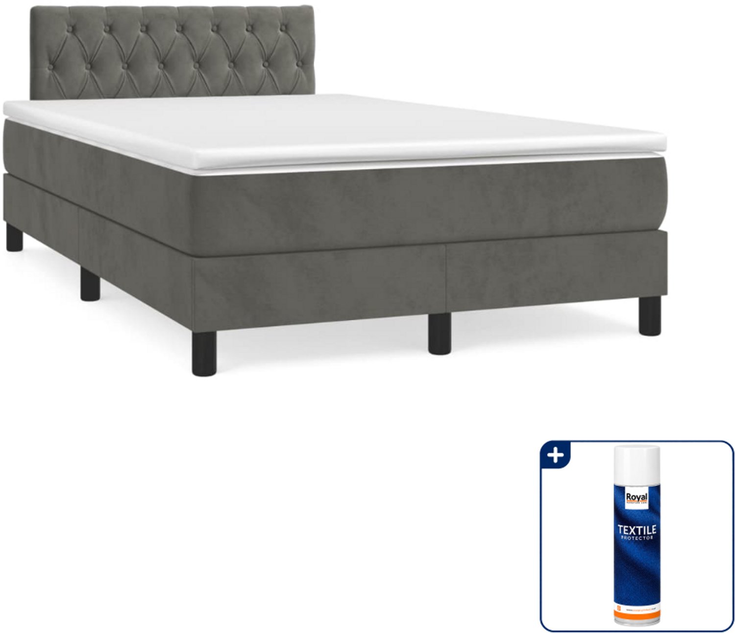 vidaXL boxspring met matras 120 x 200 cm - fluweel - donkergrijs - Inclusief textielbeschermer 500 ml