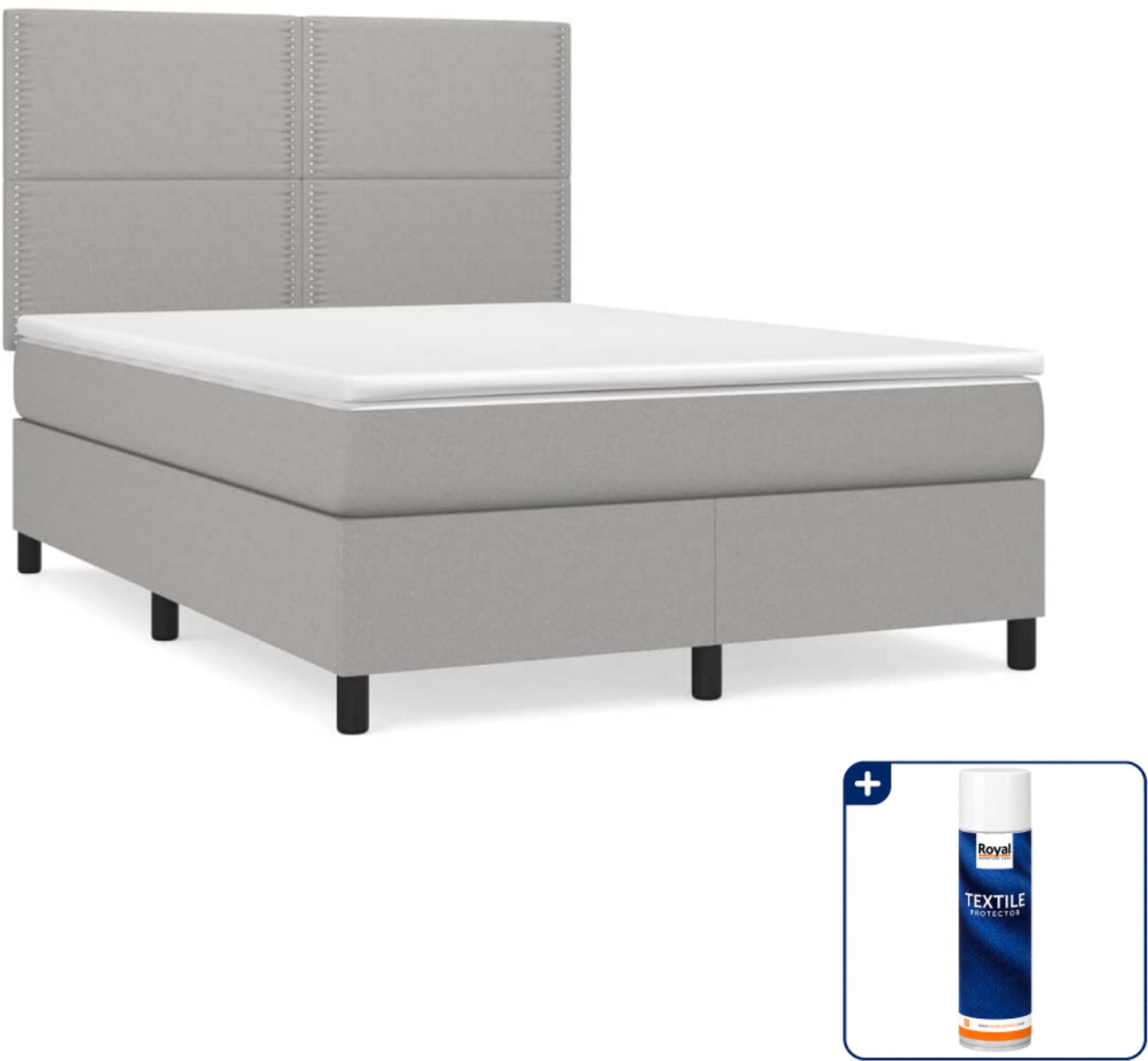 vidaXL boxspring met matras - Small double - 140 x 200 cm - lichtgrijs - Inclusief textielbeschermer 500 ml