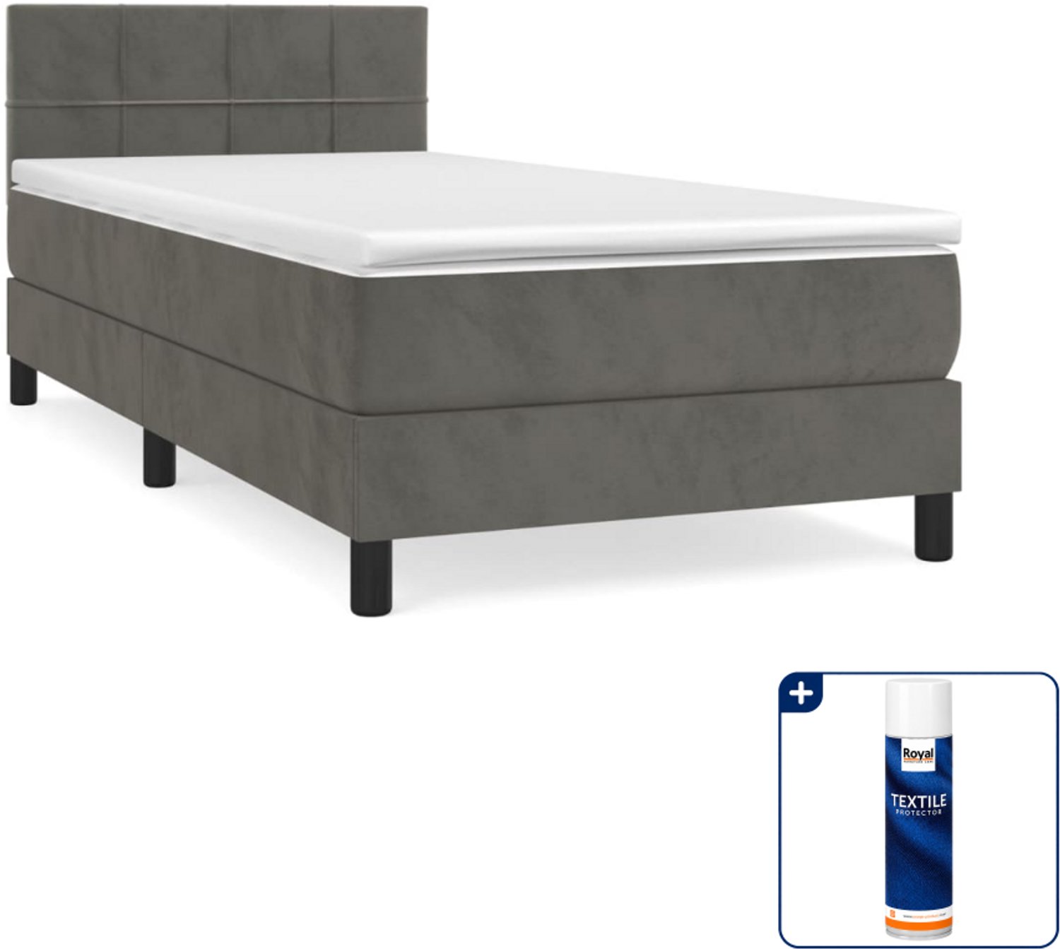 vidaXL boxspring met matras - 100 x 200 cm - fluweel - donkergrijs - Inclusief textielbeschermer 500 ml