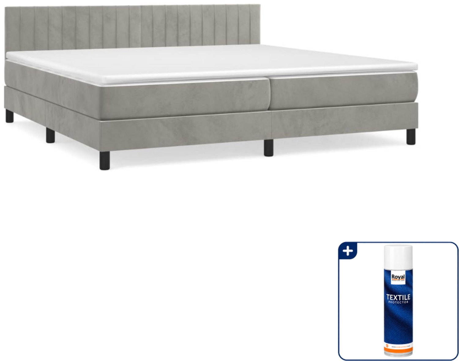 vidaXL Super kingsize boxspring met matras - 200x200 cm - fluweel - Inclusief textielbeschermer 500 ml Grijs