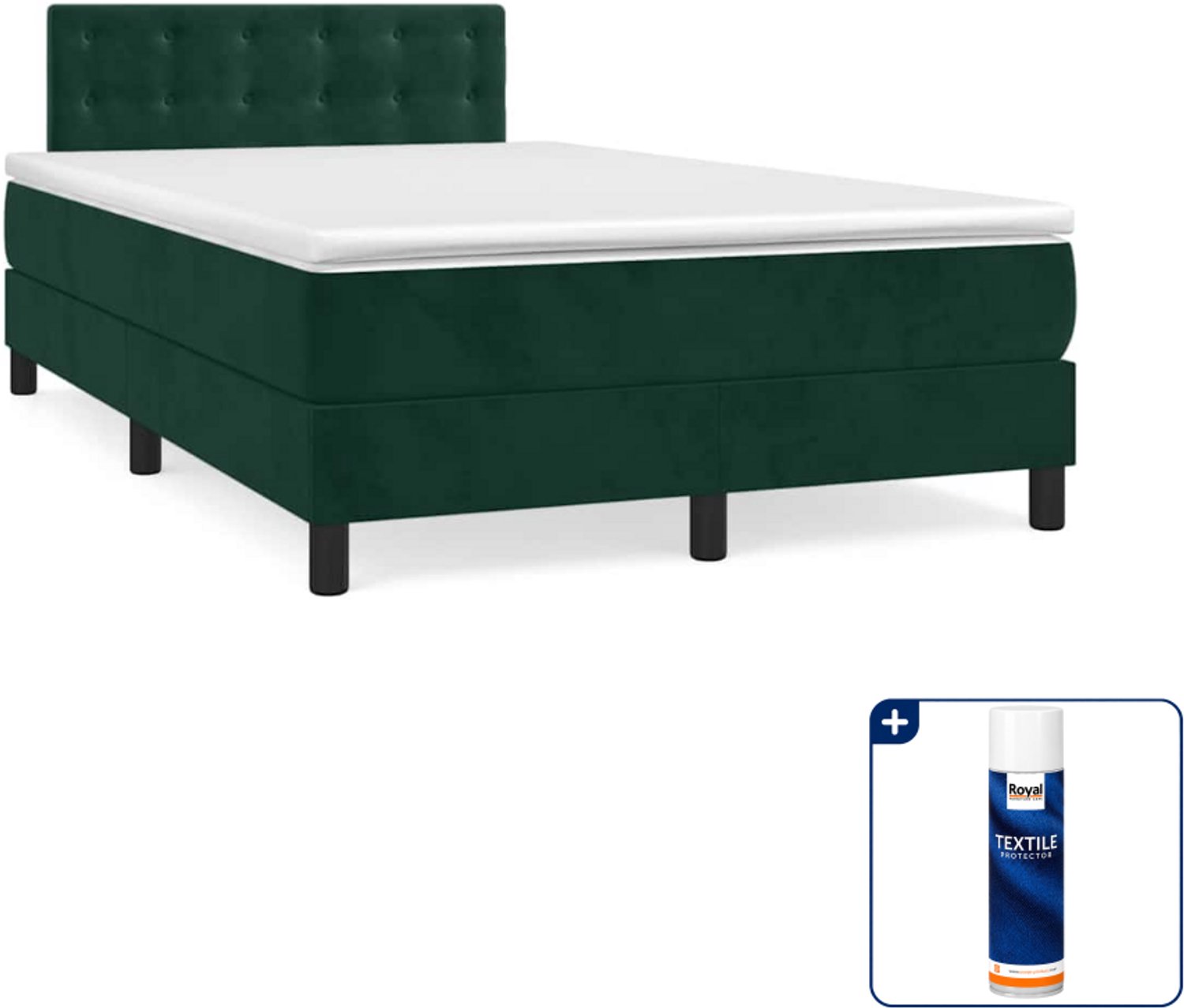 vidaXL boxspring met matras - 120 x 200 cm - fluweel - donkergroen - Inclusief textielbeschermer 500 ml