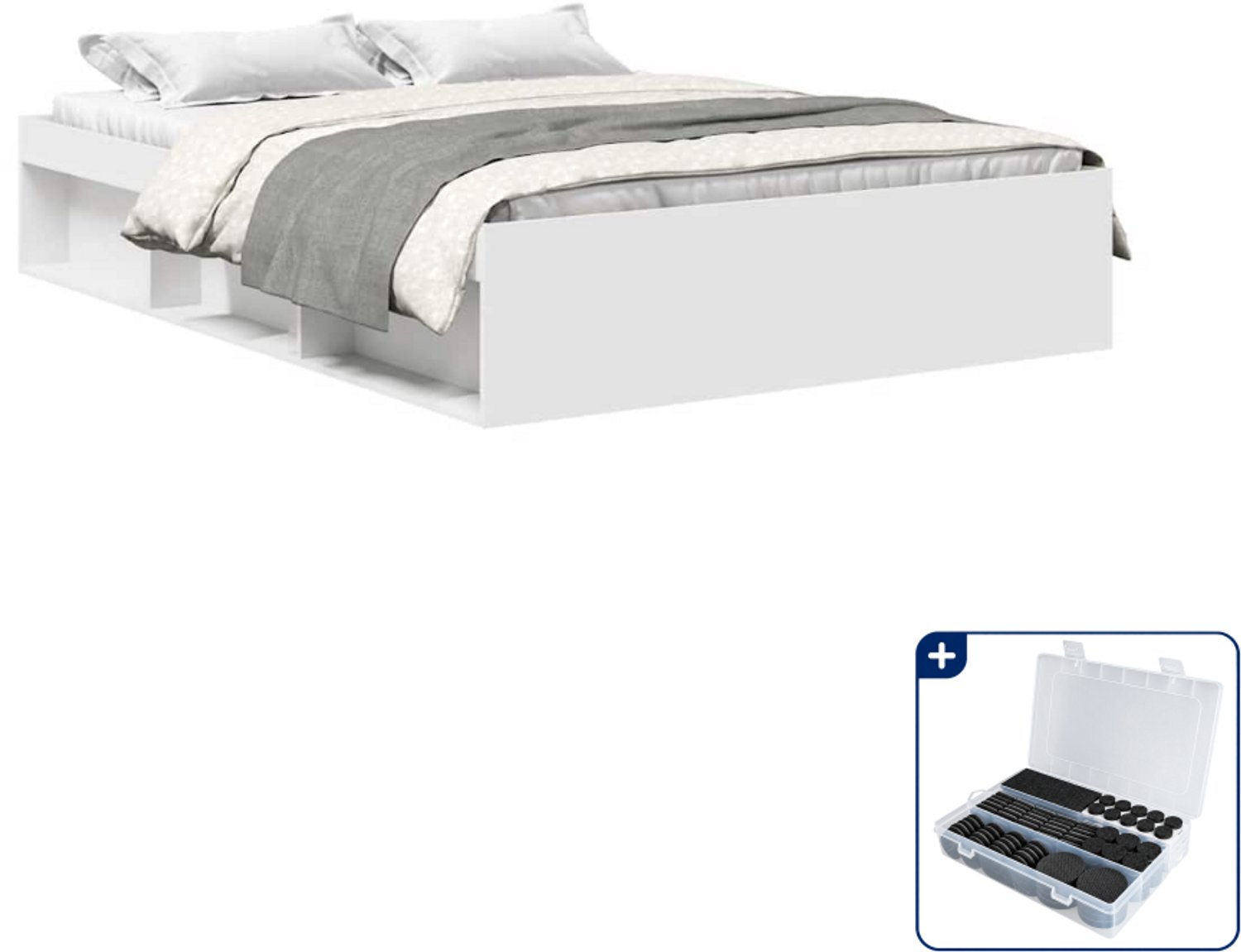 vidaXL bedframe - 140 x 190 cm - wit - Inclusief antikrasvilt 177-delig Grijs