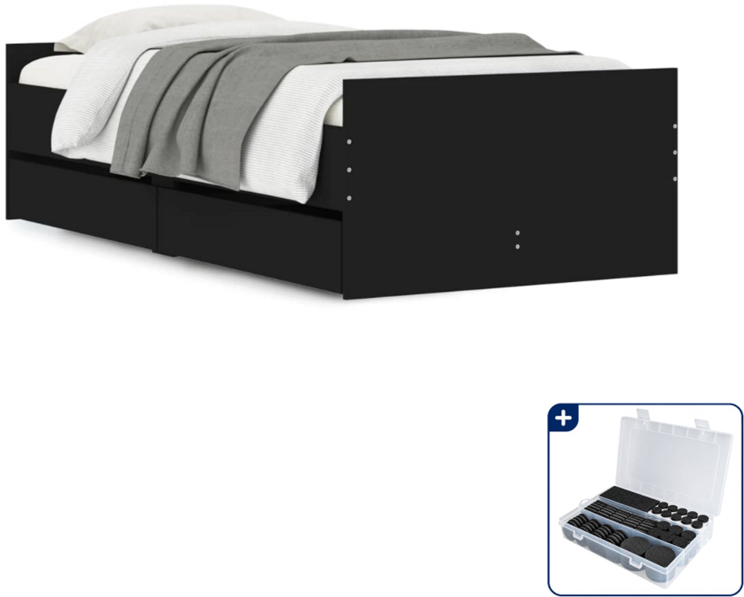 vidaXL bedframe met lades - 75 x 190 cm - bewerkt hout - zwart - Inclusief antikrasvilt 177-delig Roze