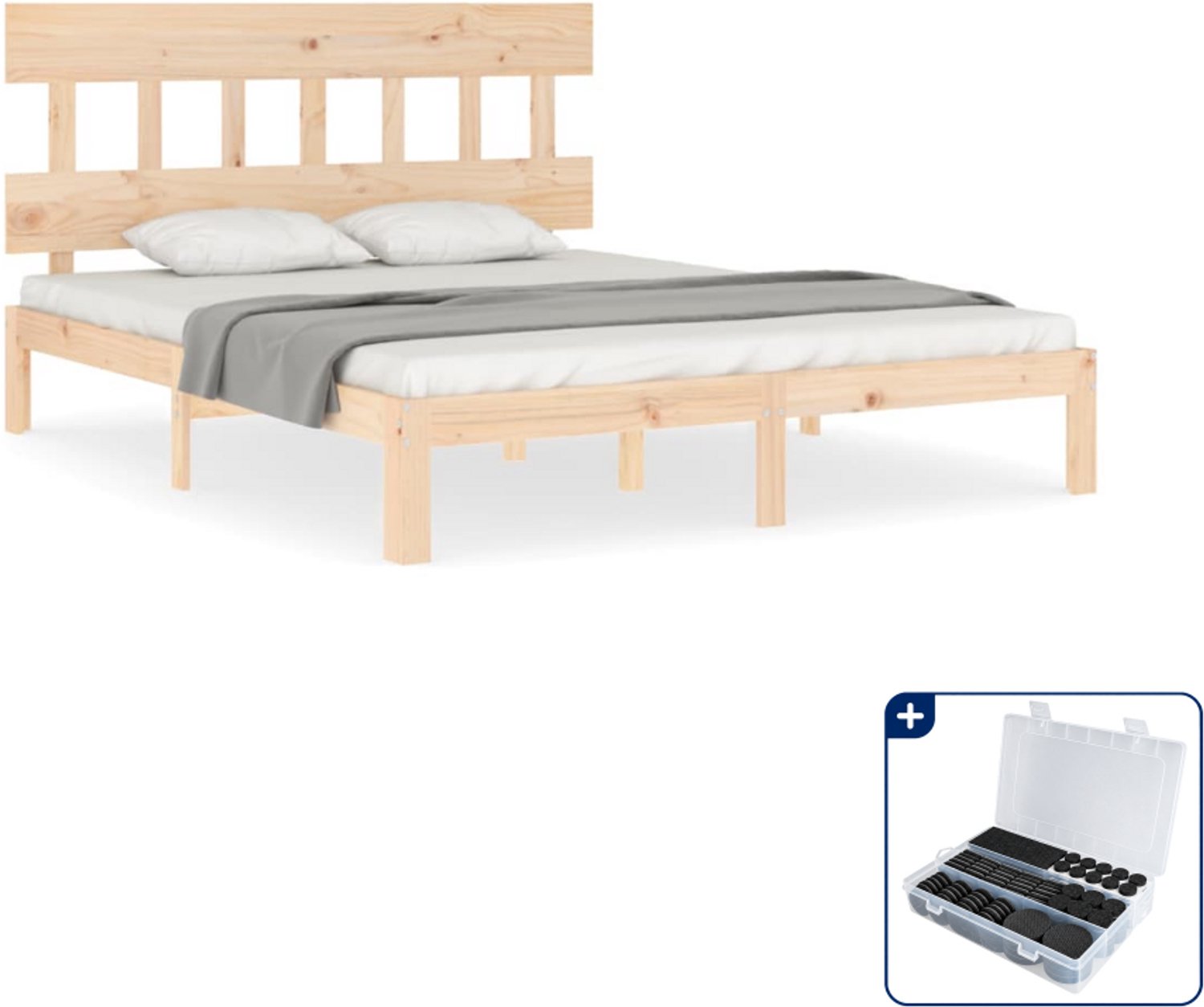 vidaXL Queensize bedframe - 160 x 200 cm - massief grenenhout - Inclusief antikrasvilt 177-delig Bruin