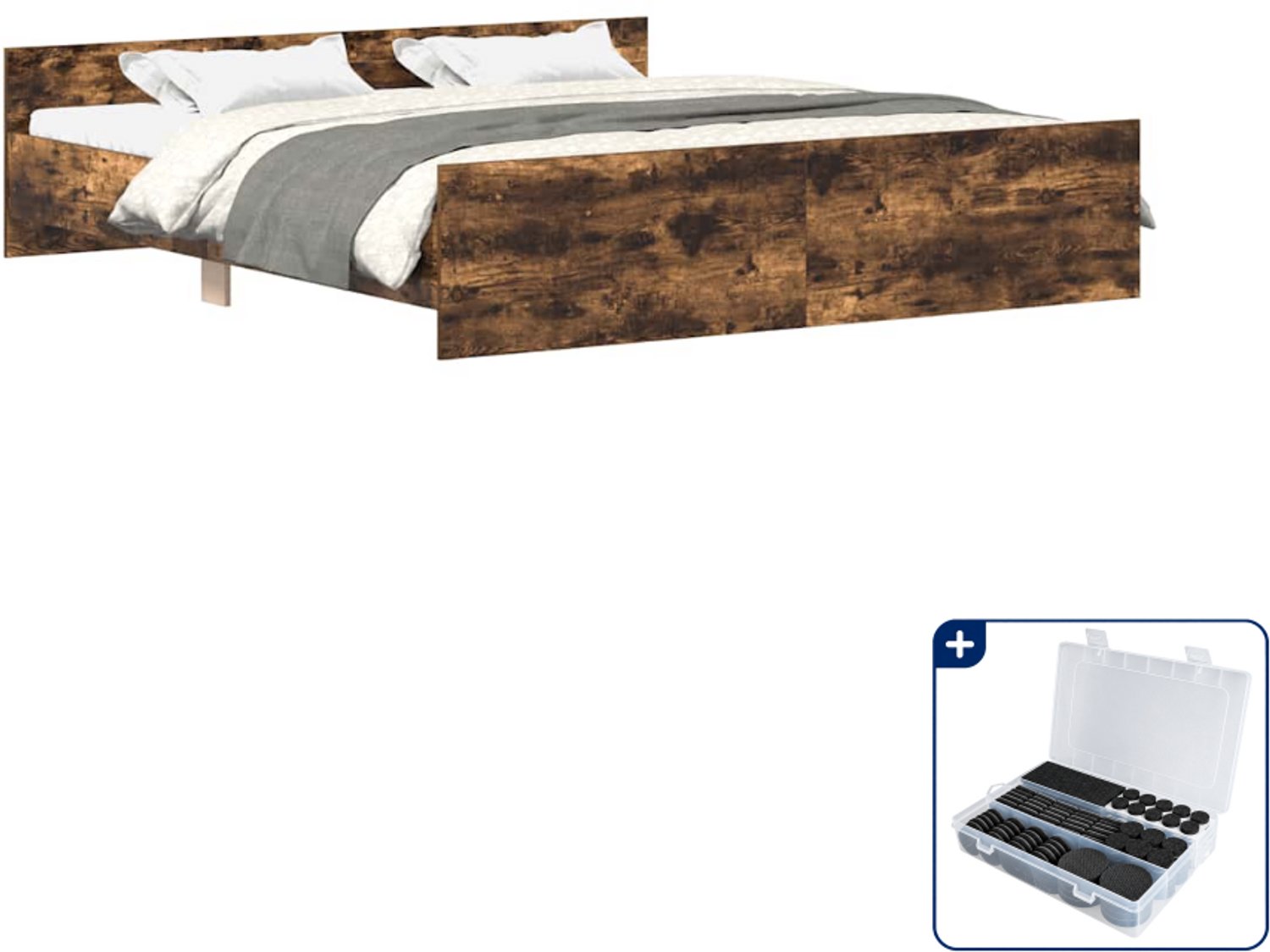 vidaXL bedframe - Kingsize - 180 x 200 cm - gerookt eiken - Inclusief antikrasvilt 177-delig Wit