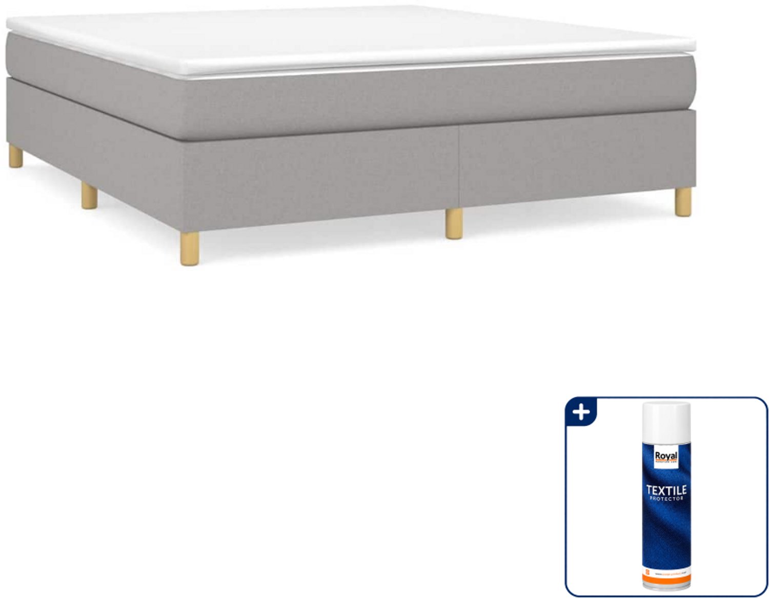 vidaXL Kingsize boxspring met matras - 180 x 200 cm - lichtgrijs - Inclusief textielbeschermer 500 ml