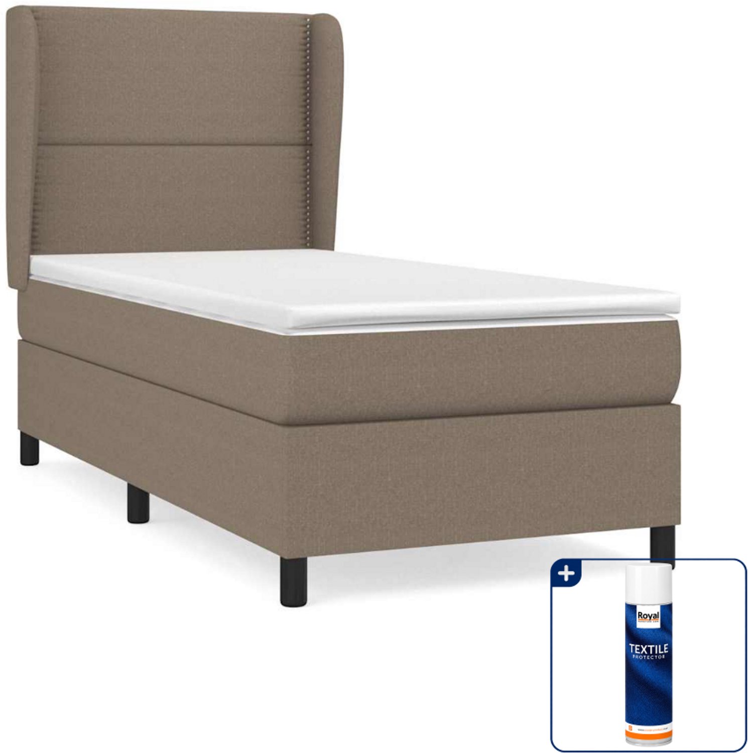 vidaXL boxspring met matras 90 x 200 cm - stof - taupe - Inclusief textielbeschermer 500 ml