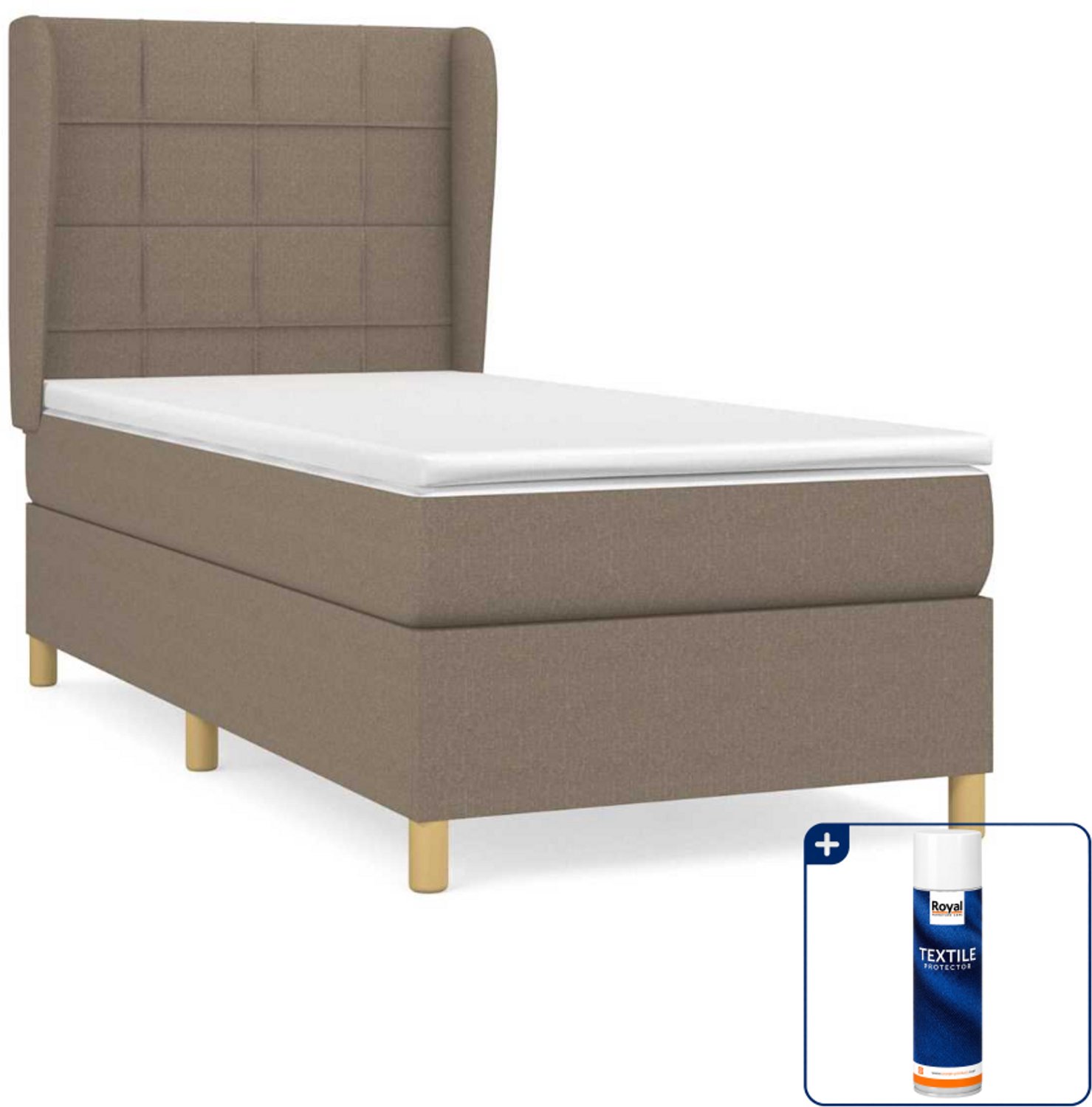 vidaXL boxspring met matras 90 x 190 cm - stof - taupe - Inclusief textielbeschermer 500 ml