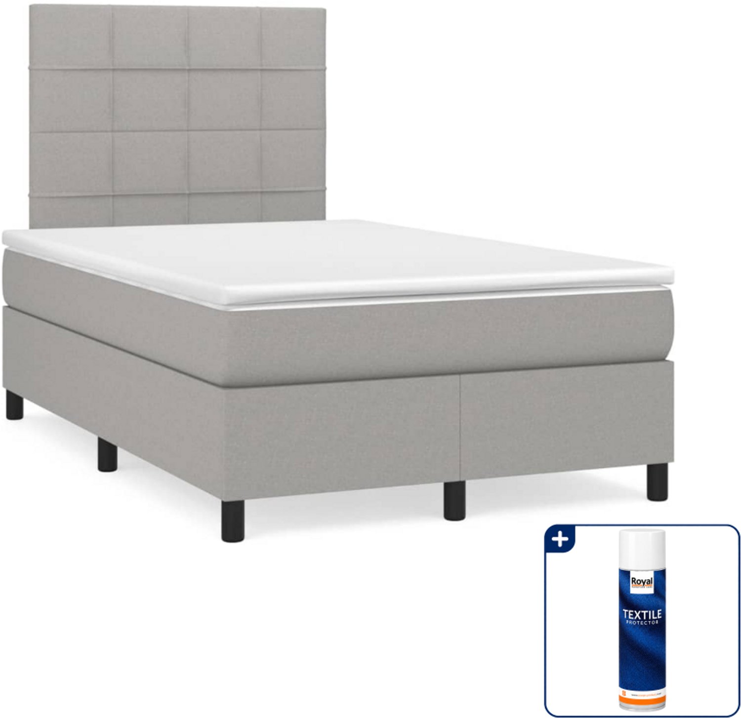 vidaXL boxspring met matras - 120 x 200 cm - lichtgrijs - Inclusief textielbeschermer 500 ml