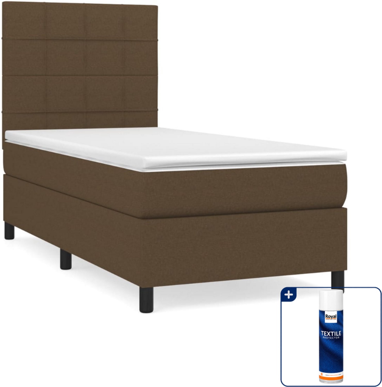 vidaXL boxspring met matras - 100 x 200 cm - donkerbruin - Inclusief textielbeschermer 500 ml