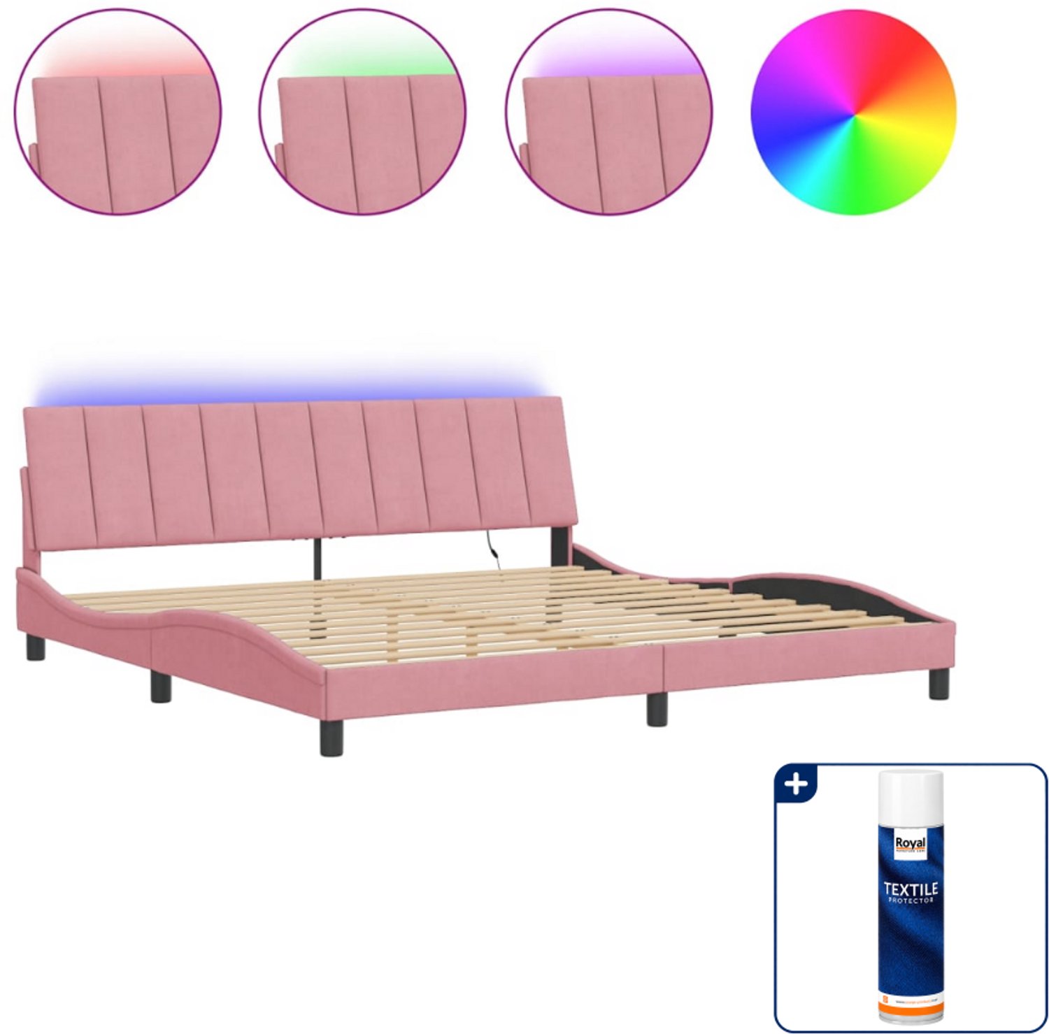 vidaXL Hanko bedframe met LED - Super kingsize - 200 x 200 cm - roze - Inclusief textielbeschermer 500 ml