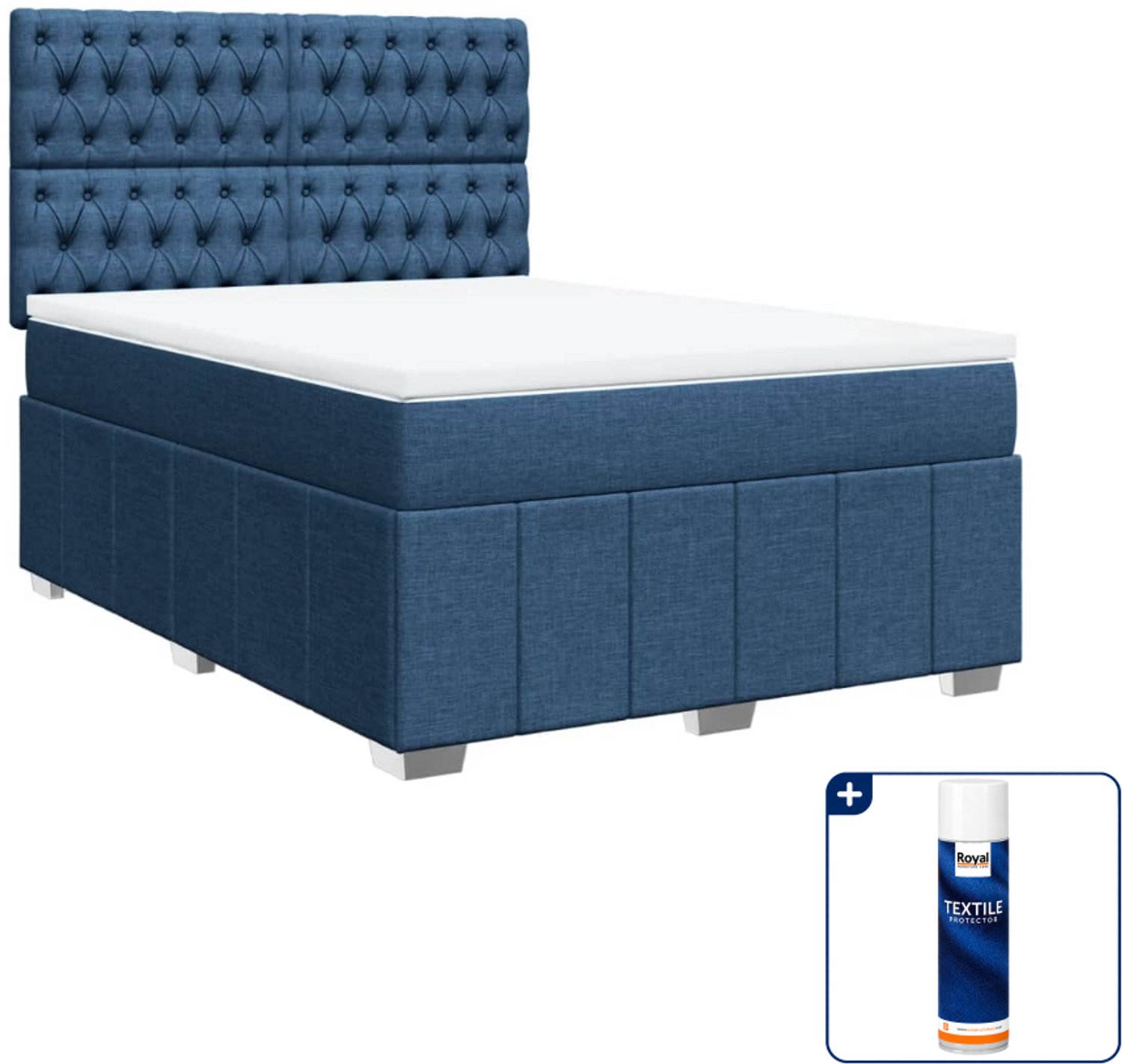 vidaXL boxspring Small double - 140 x 200 cm - blauw - Inclusief textielbeschermer 500 ml