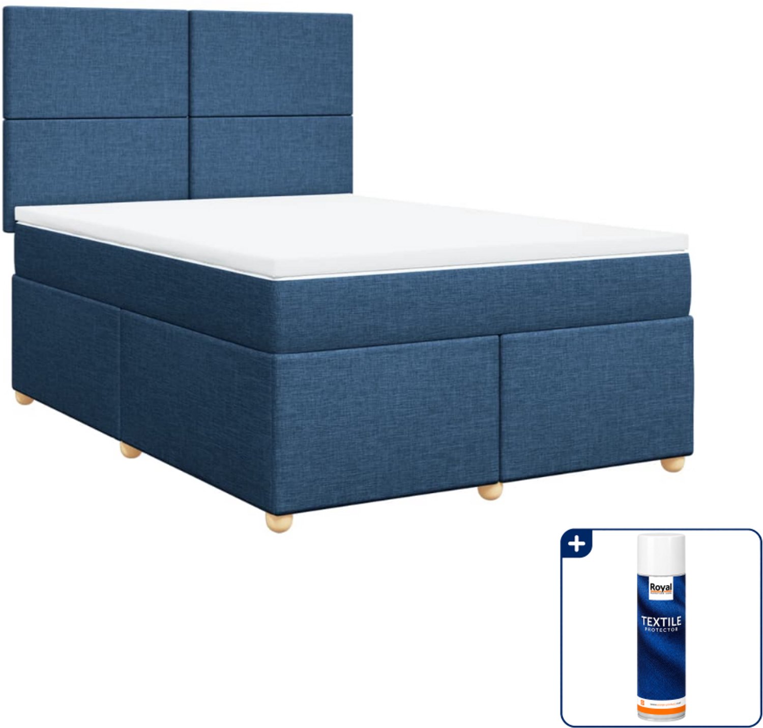 vidaXL Boxspring Small double - 140 x 200 cm - blauw - Inclusief textielbeschermer 500 ml