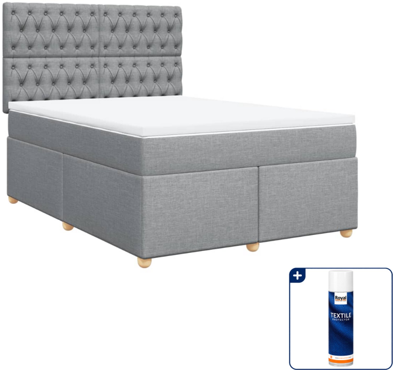 vidaXL boxspring met matras - Queensize - 160 x 200 cm - lichtgrijs - Inclusief textielbeschermer 500 ml