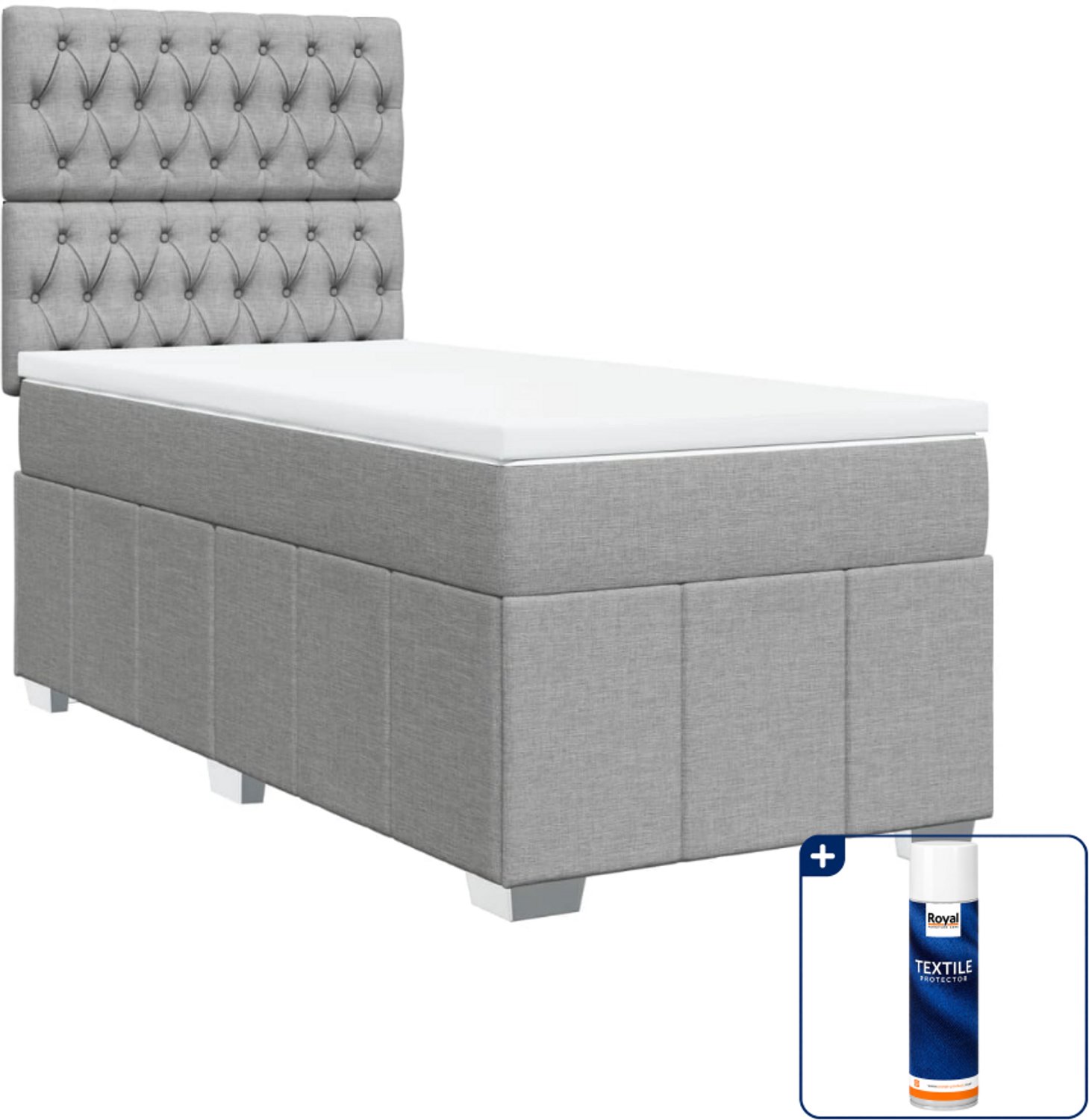 vidaXL boxspring met matras - 90 x 200 cm - stof - lichtgrijs - Inclusief textielbeschermer 500 ml