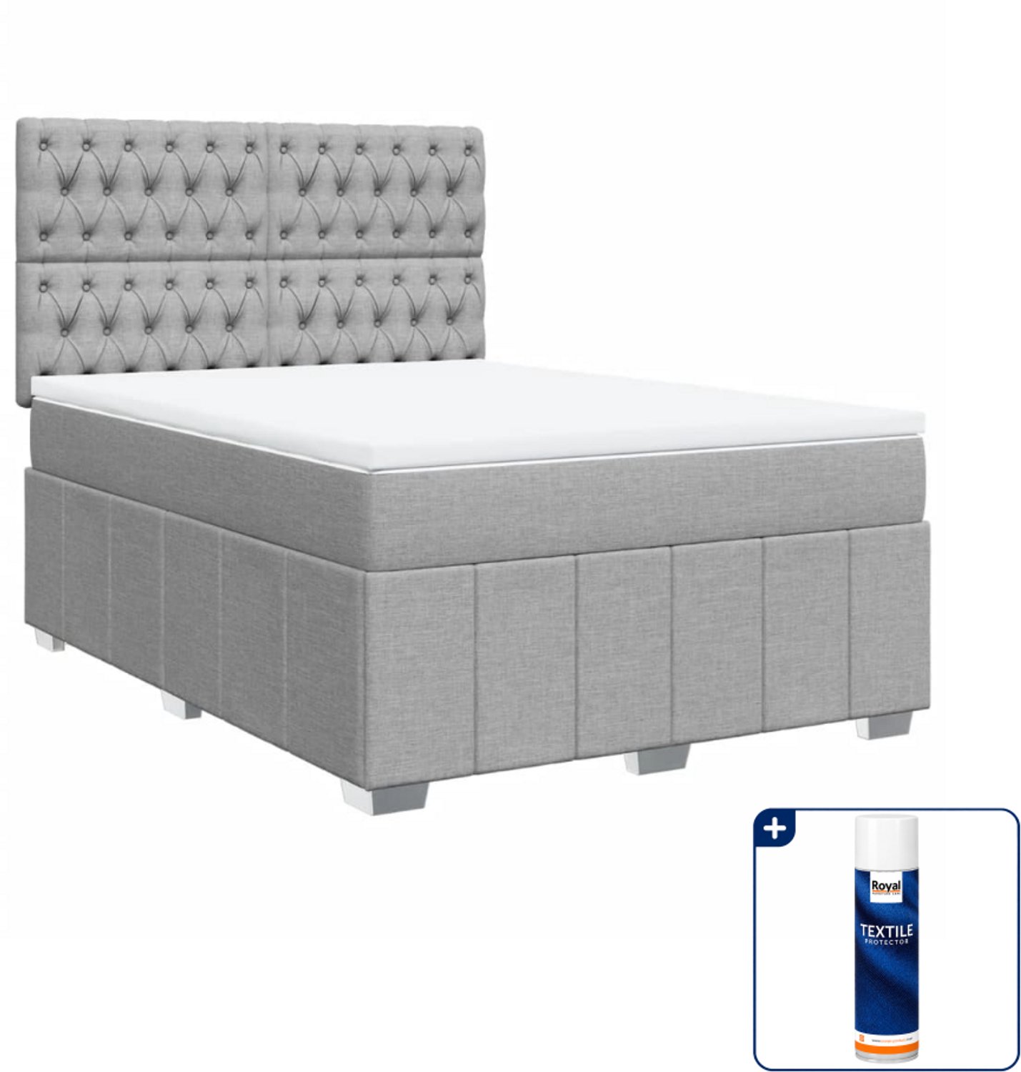 vidaXL boxspring met matras - Small double - 140 x 200 cm - lichtgrijs - Inclusief textielbeschermer 500 ml