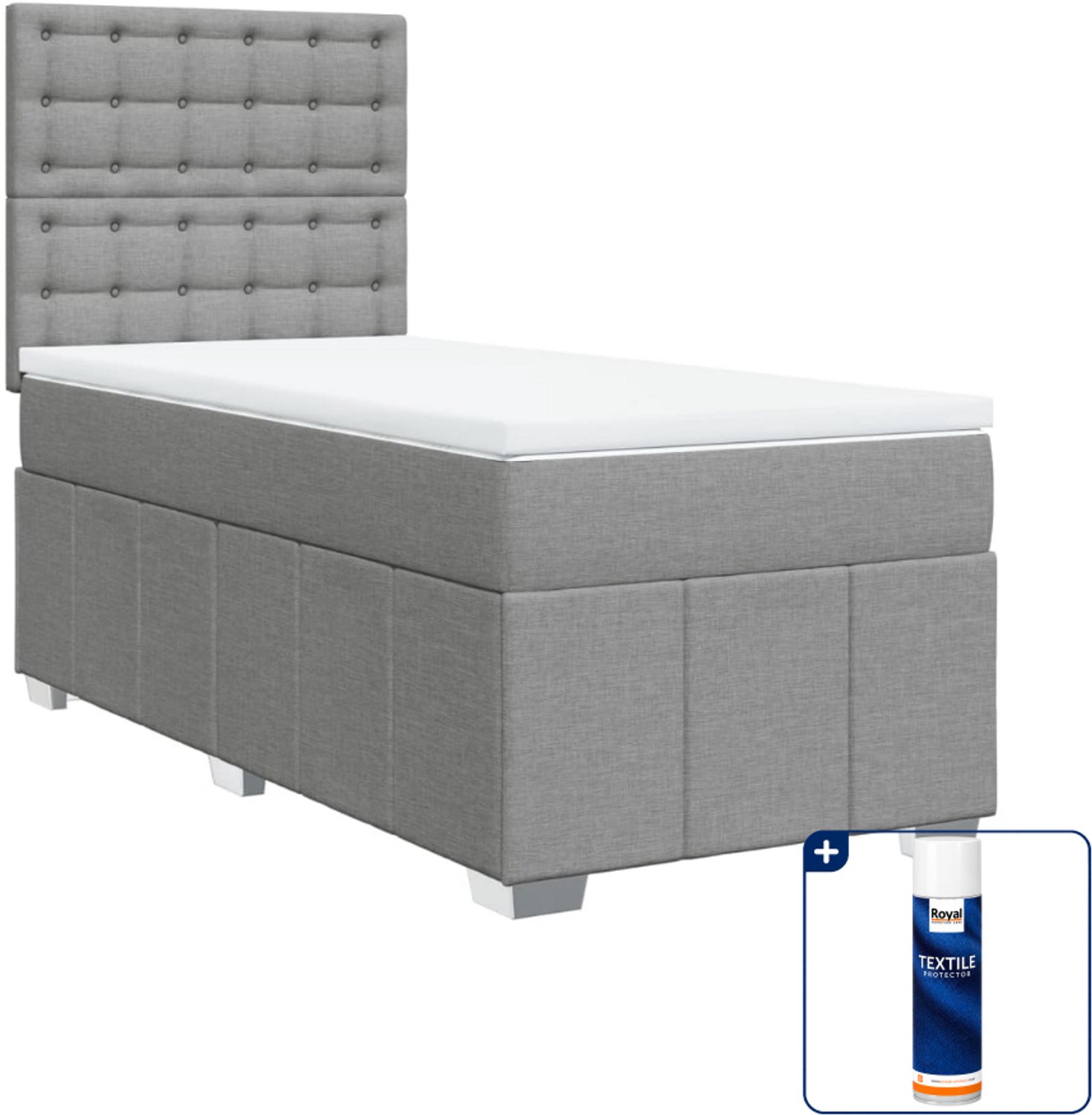 vidaXL boxspring met matras 100 x 200 cm - lichtgrijs - Inclusief textielbeschermer 500 ml