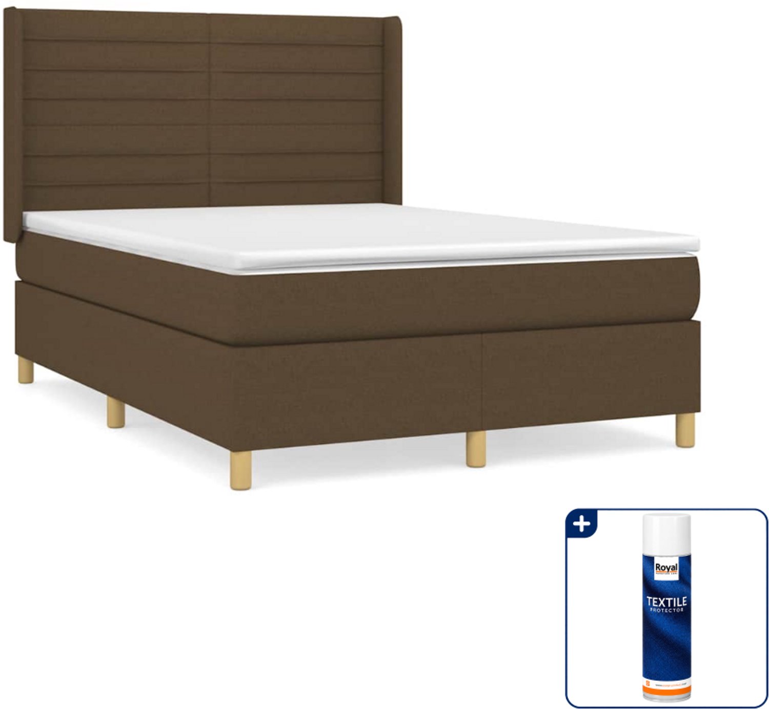 vidaXL boxspring met matras 140 x 190 cm - donkerbruin - Inclusief textielbeschermer 500 ml