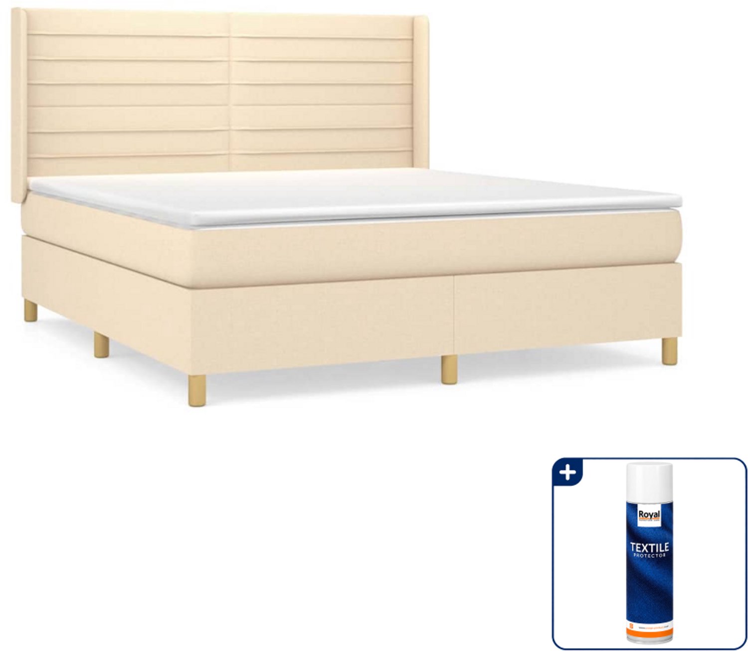 vidaXL Boxspring - Kingsize - 180 x 200 cm - Crème - Inclusief textielbeschermer 500 ml