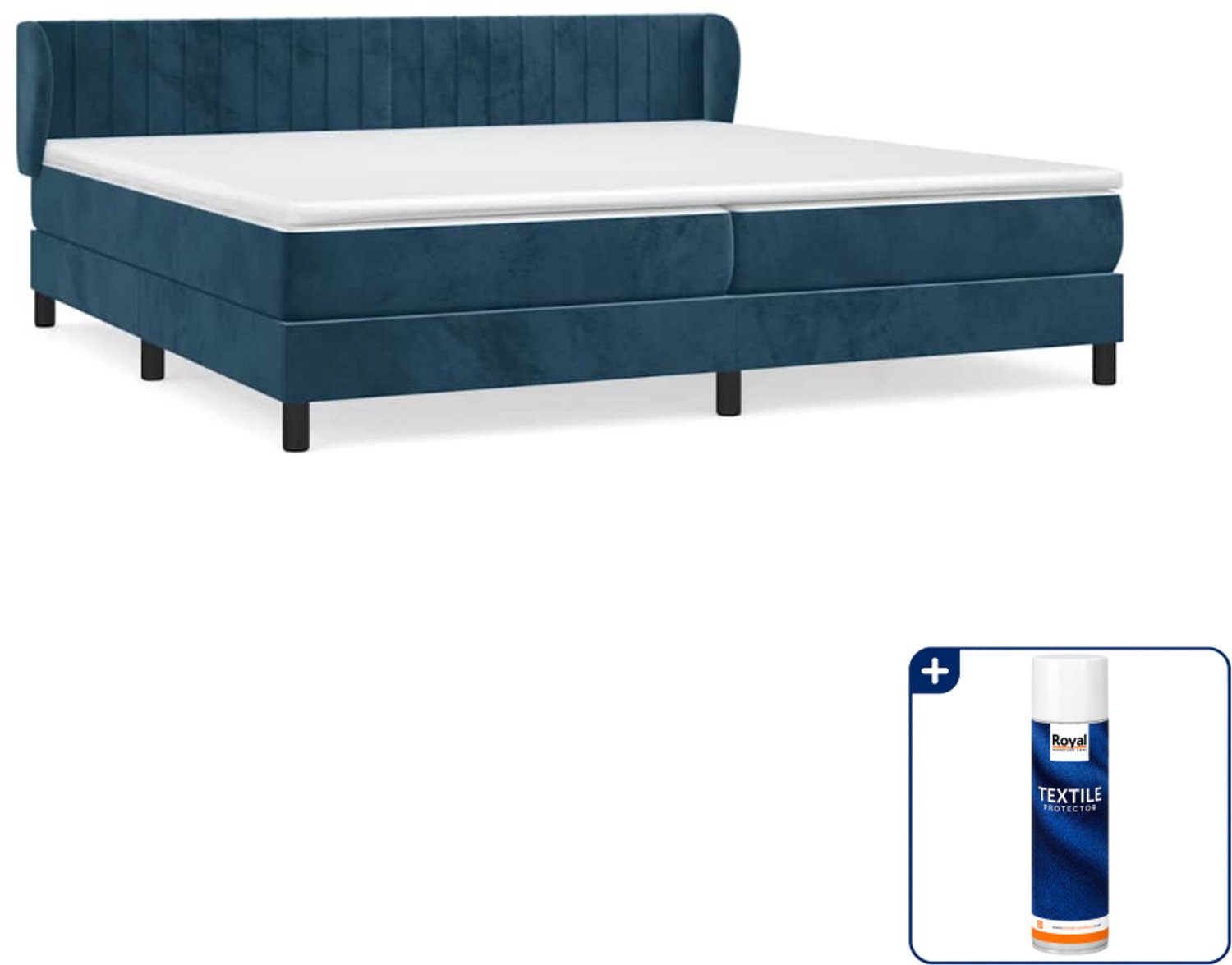 vidaXL Boxspring - Super kingsize - 200 x 200 cm - donkerblauw - Inclusief textielbeschermer 500 ml